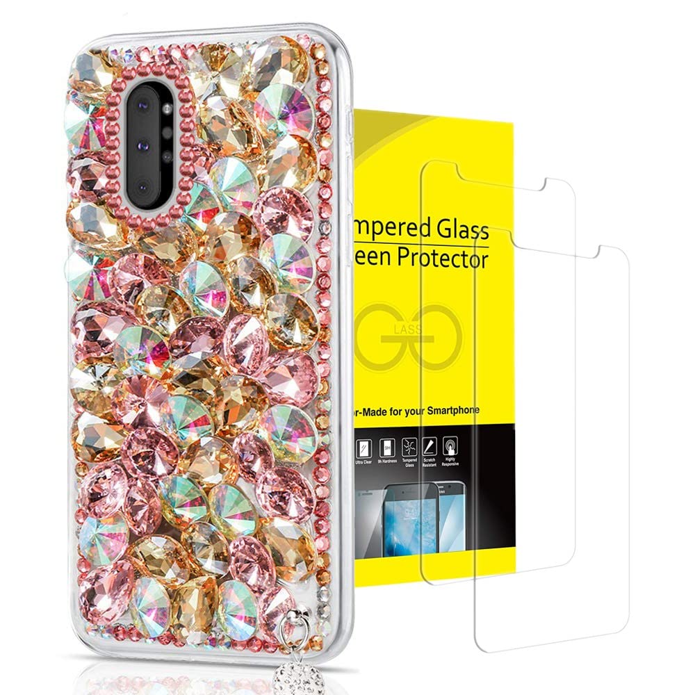 AS-Zeke Glitter Elegant Phone Case Compatible with LG Velvet 5G, 3D Handmade Series Crystal Stone Rhinestone Crystal Bling Design Cover Case with Screen Protector [2 Pack] - Pink