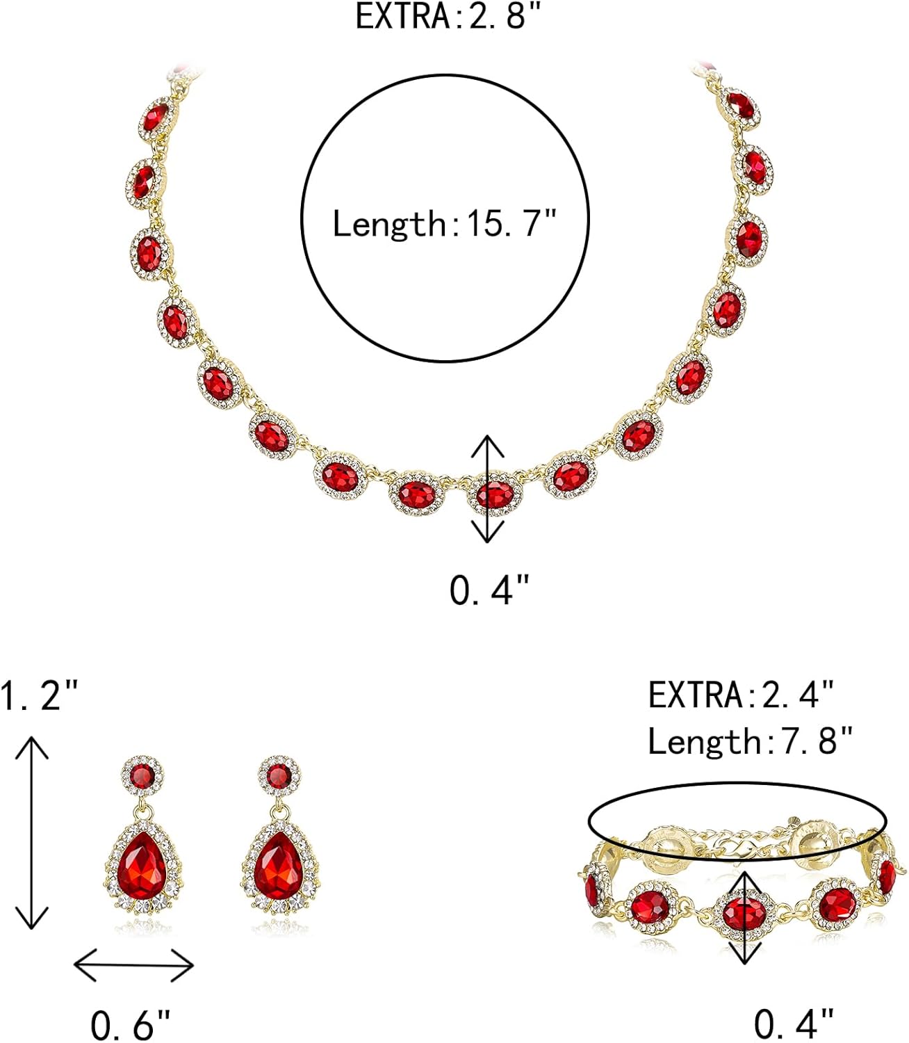 Crysdue Wedding Jewelry Set for Women Brides Oval Rhinestone Crystal Collar Necklace Link Bracelet Teardrop Pierced Dangle Earrings for Prom Party - Image 5