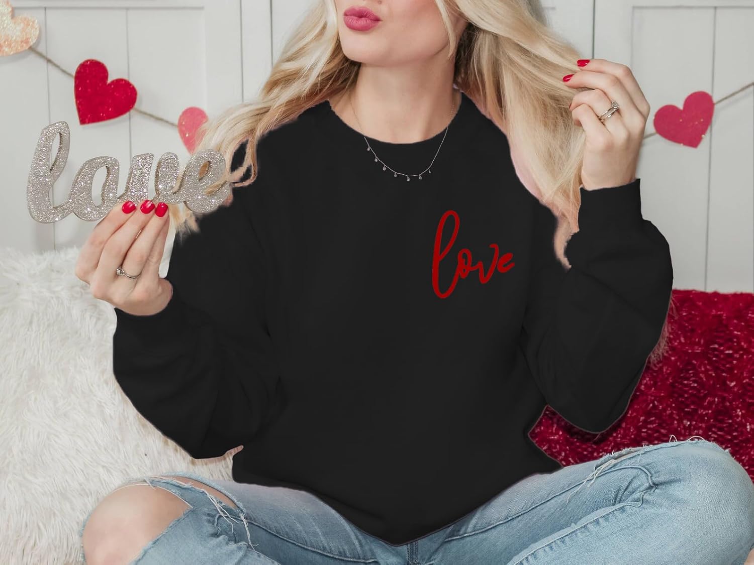 AIIWEIS Valentine Sweatshirt for Womens Love Heart Grahic Long Sleeve Shirt Casual Valentines Gifts Pullover Tops - Image 3