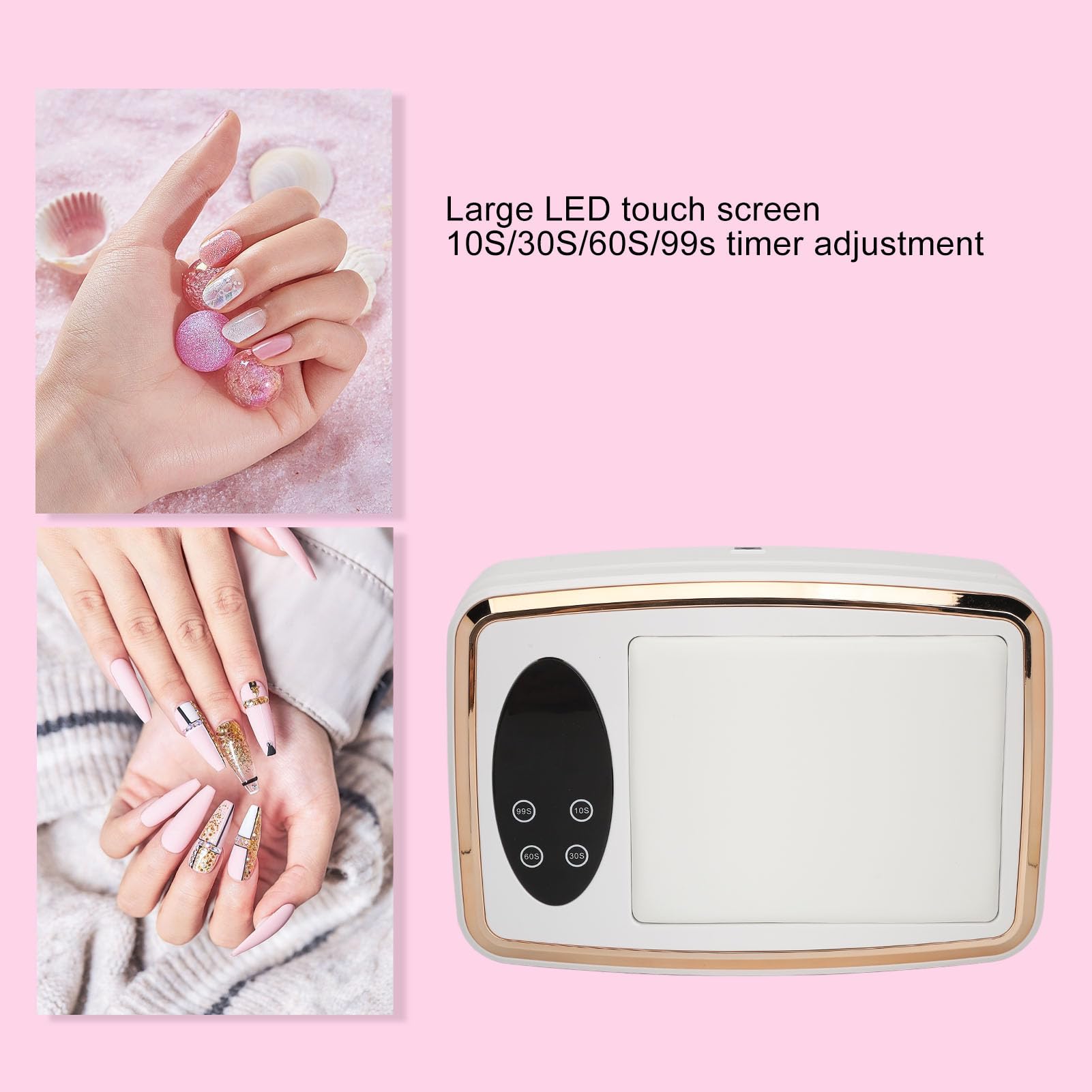 Diyeeni Luz UV para Uñas, Lámpara de Uñas LED UV para Esmalte de Gel, Secador de Uñas Rápido con 4 Ajustes de Temporizador, Pequeño y Portátil, 90 Chips de Lámpara, Luz LED para Uñas