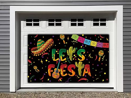 Miniatura 6 de Telón de fondo negro de Let's Fiesta Mexicana, 6 x 3.6 pies, decoración de fiesta de Let's Fiesta Luau Cinco de Mayo, decoración de cumpleaños,