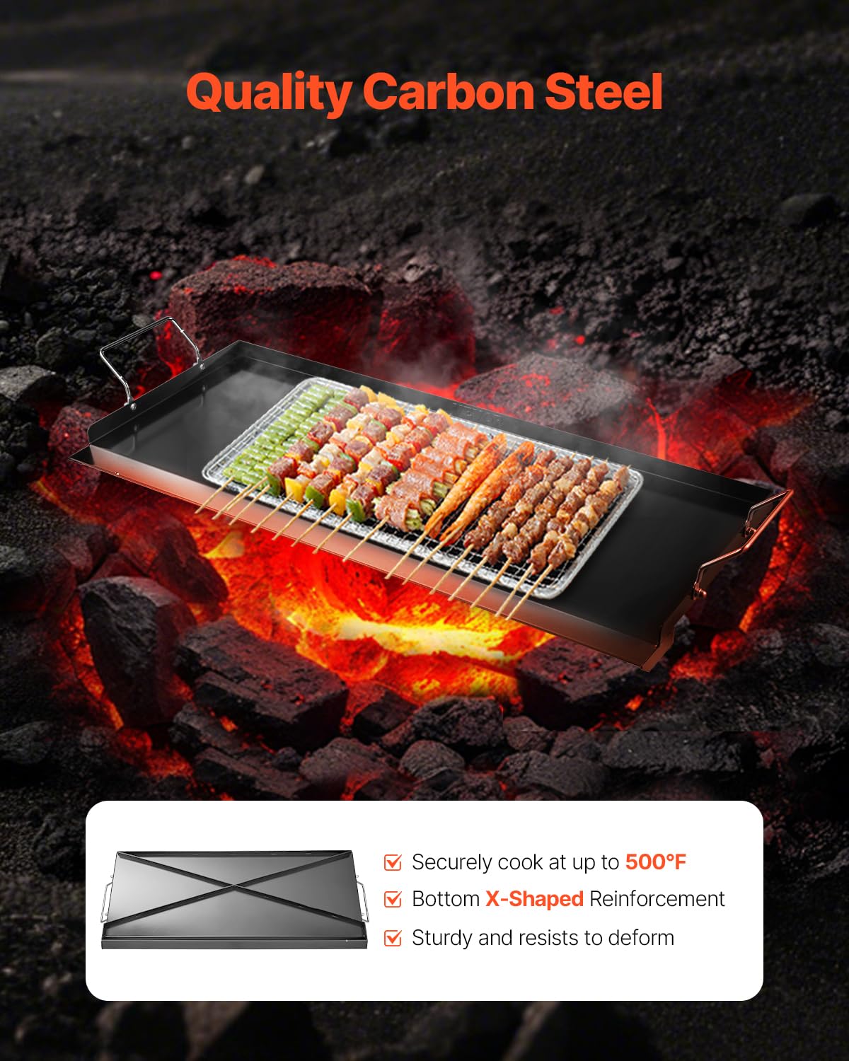 VEVOR Teppanyaki uniwersalny prostokątny grill ze stali węglowej 812 x 310 mm z płaską powierzchnią, żelazko gazowe Teppanyaki, przenośne rodzinne przybory kuchenne z uchwytem, do gotowania