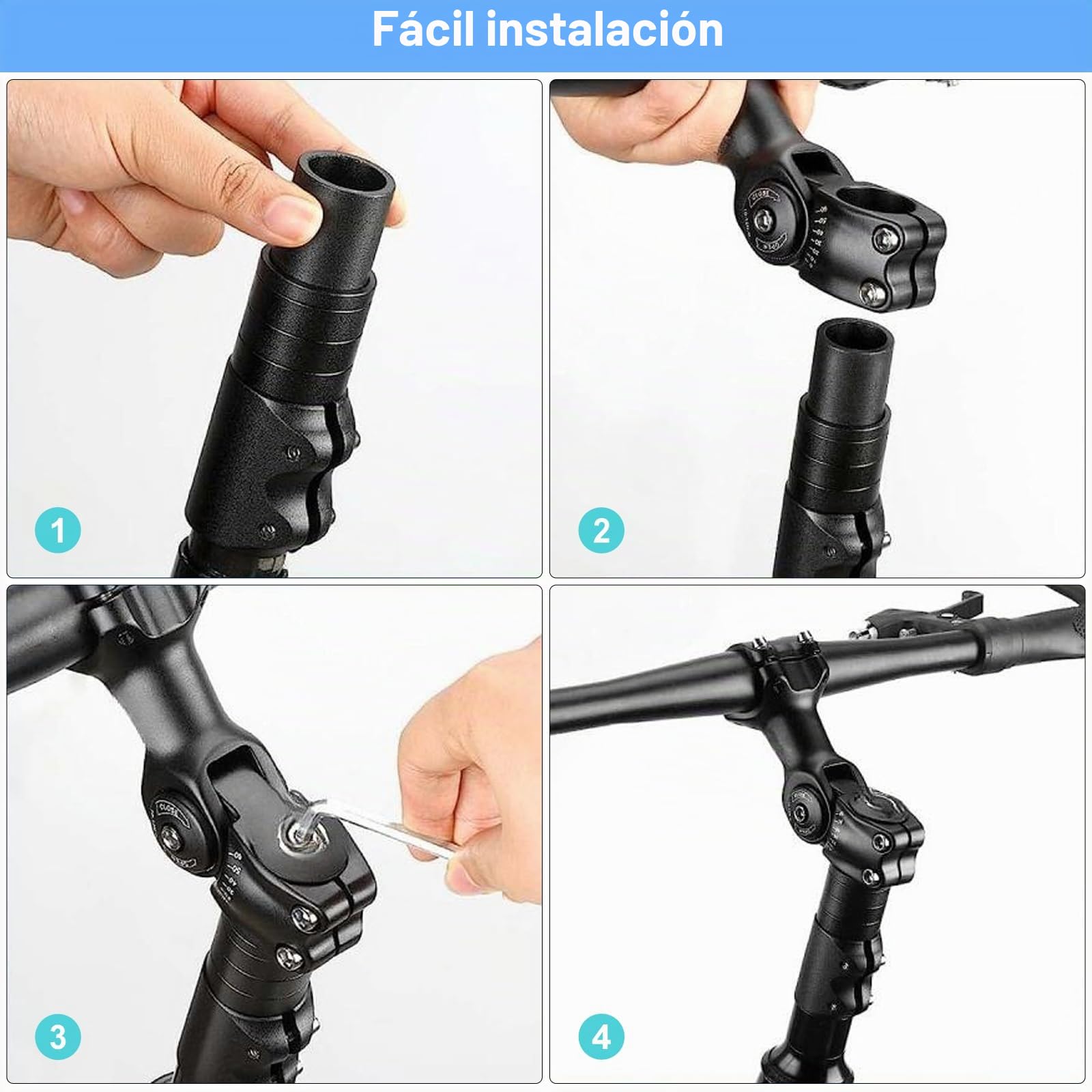 APOMOONS Elevador Manillar Bicicleta con Llave Hexagonal, Elevador de Manillar de Aluminio Elevador de Manillar Elevador de Manillar para Bicicletas de Montaña y Urbanas de 28,6MM (Negro 138 X 28,6MM)