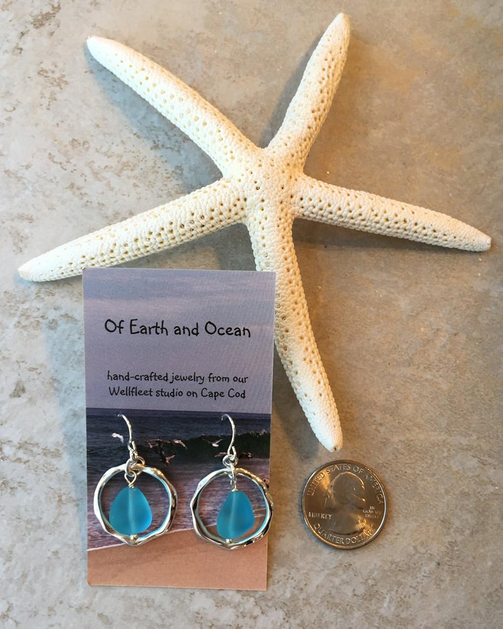 Miniatura 4 de Pendientes de cristal de mar de las olas del océano, aro chapado en plata hecho a mano con cristal turquesa, Vidrio