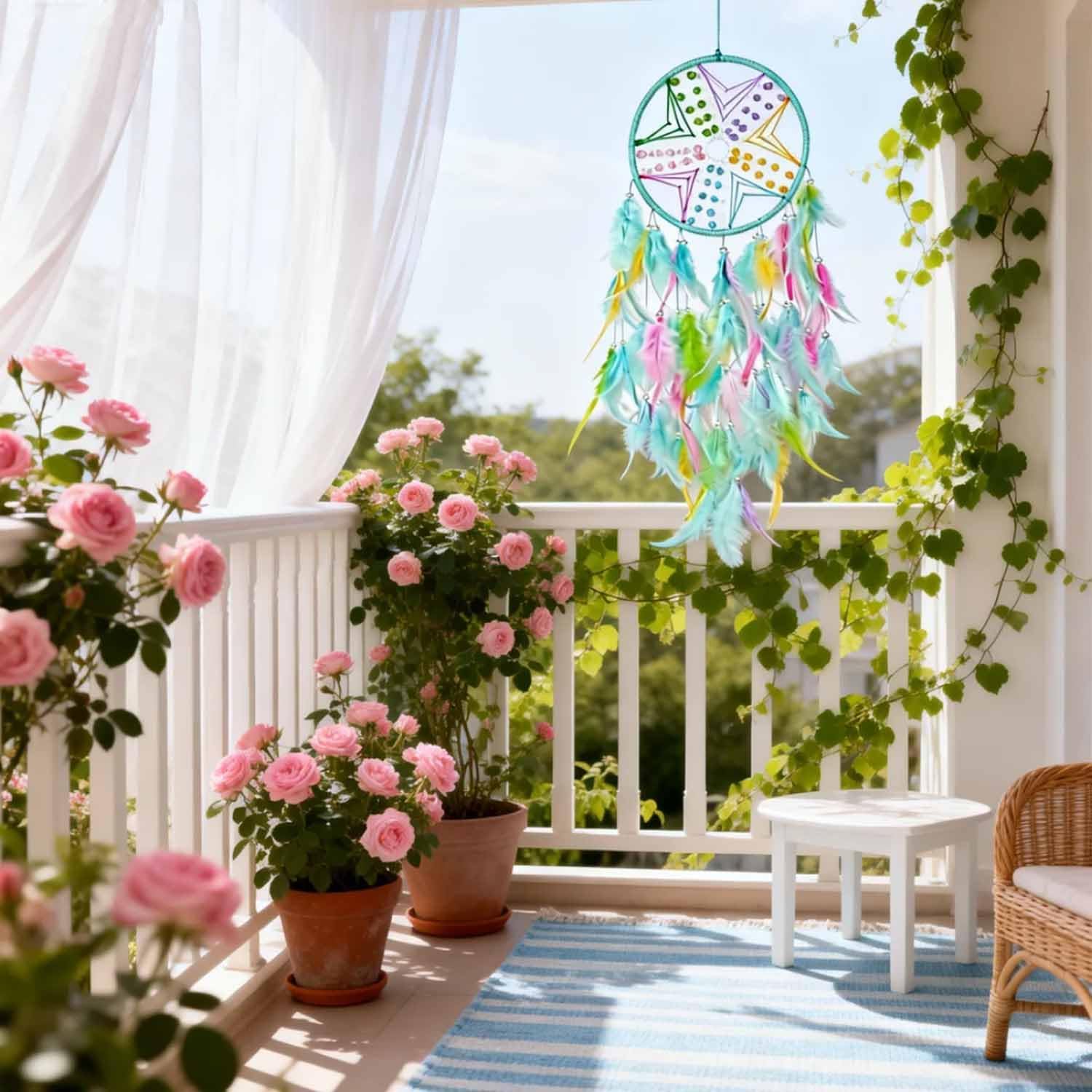 Colorful Dream Catchers, Large Dream Catcher, Handmade Feather Native American Circular Net for Kids Bedroom Wall Hanging Decoration Decor Nursery Wall Art Ornament Craft (Green)
