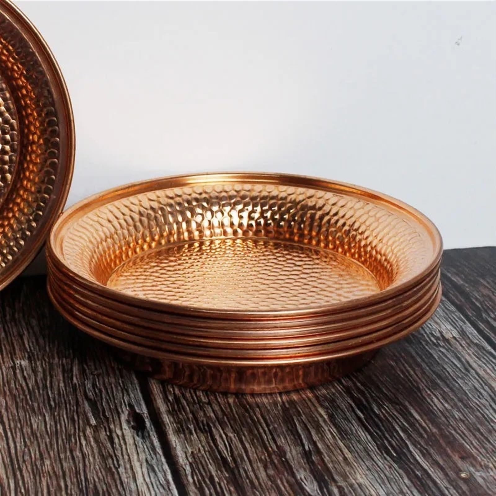 Zestaw 7 talerzy sałatkowych z czystej miedzi o średnicy 18,2 cm. Eleganckie talerze obiadowe na desery, owoce, pieczywo, przekąski, luksusowa dekoracja kuchni i jadalni, prezent ślubny(18.2cm)