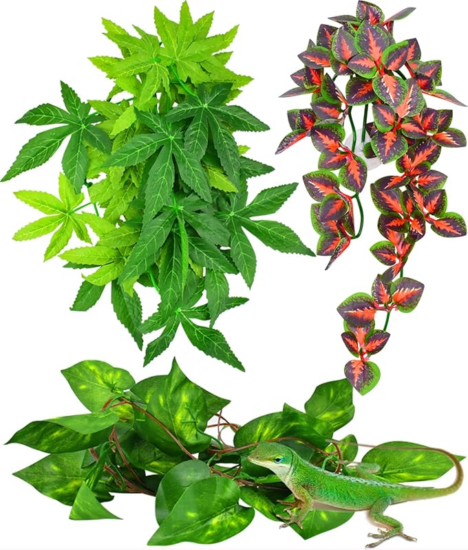 Plantas artificiais para terrário KATUMO com ventosas e folhas de seda, 3 unidades