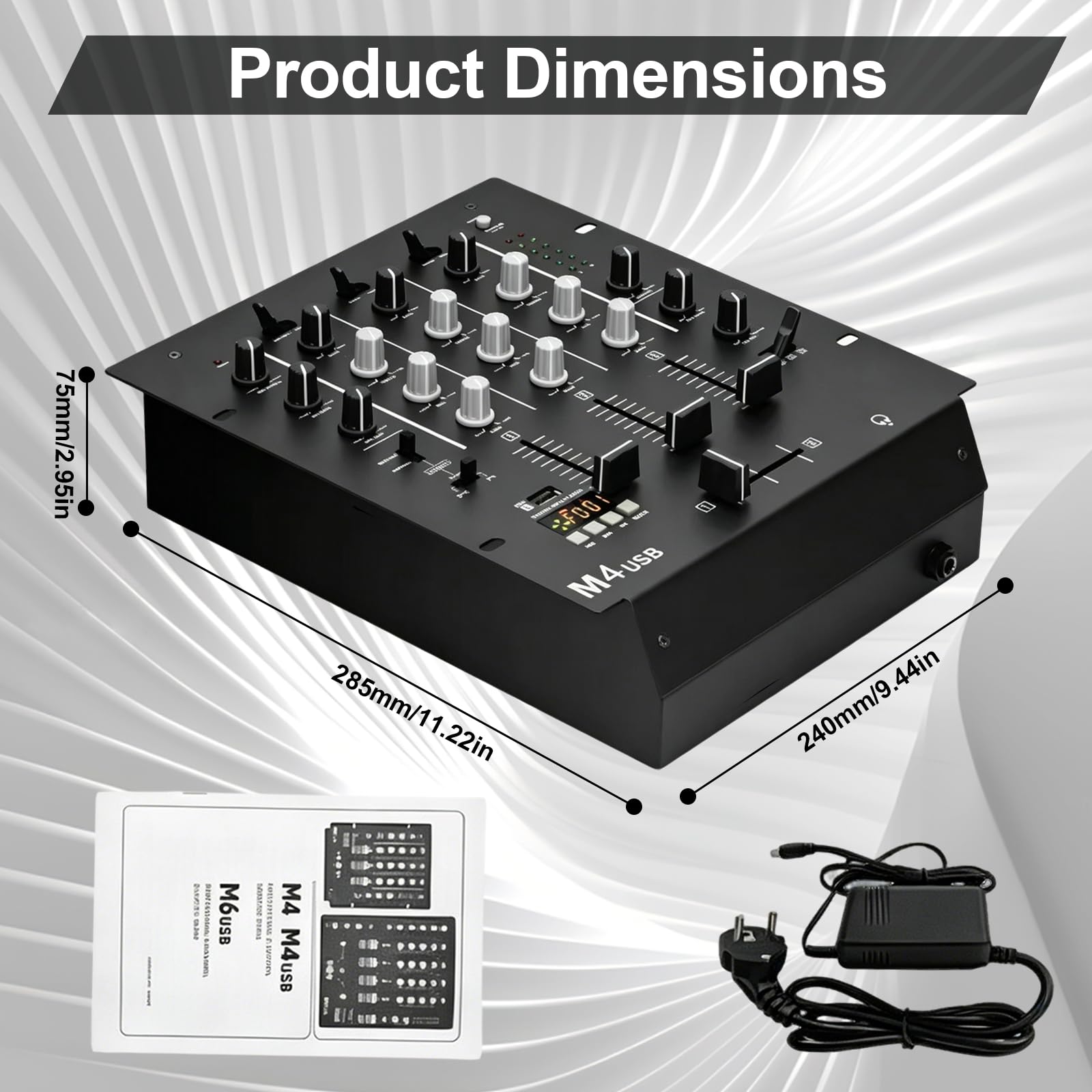 Mesa de Mezclas DJ 3 Canales, Mezclador de Audio DJ con Ecualizador 3 Bandas Control de Ganancia y Monitor de Preescucha Mezclador Estéreo MP3 para Fiestas Clubes y Karaoke