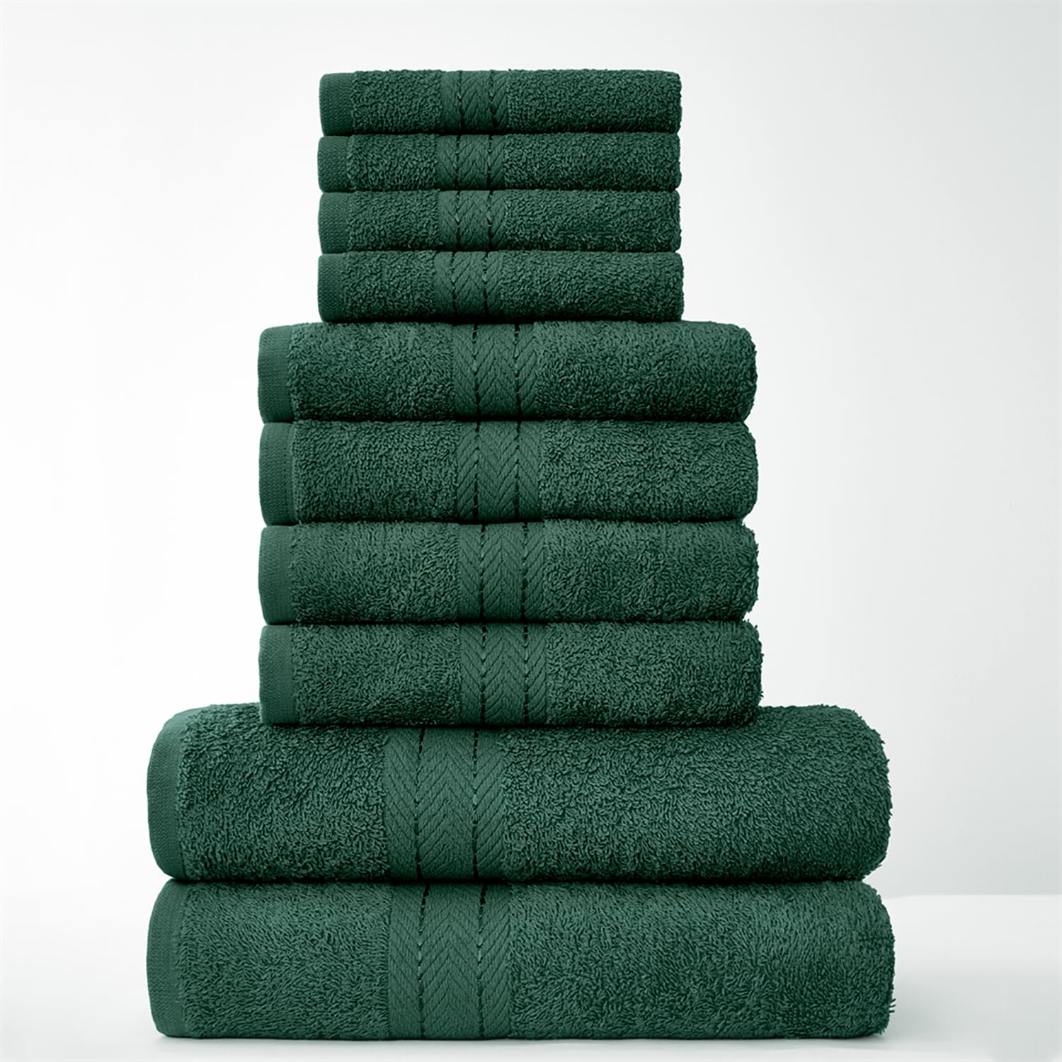GC GAVENO CAVAILIA Towels Family Bale Set - 10 Piece 100% Egyptian Cotton, 4x Face 4x Hand 2x Bath Towel, Premium Quality Highly Water Absorbent Bathroom Accessories, Machine Washable, Dark Green — image 1