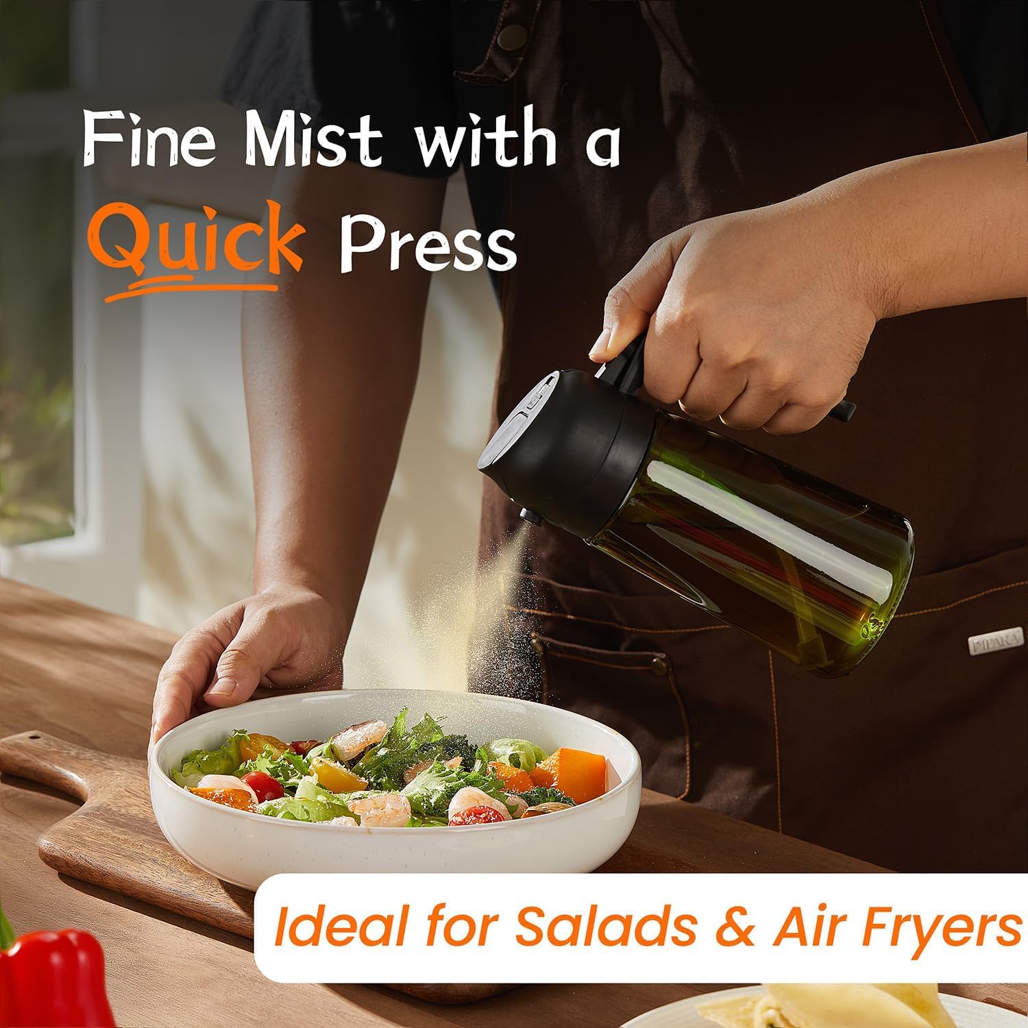 KELVEE Oil Sprayer for Cooking, 2 in 1 Olive Oil Dispenser Bottle for Kitchen, 16oz/470ml Premium Dark Green Glass Oil Bottle, Food-grade Oil Mister for Air Fryer, Salad, Frying, BBQ 3