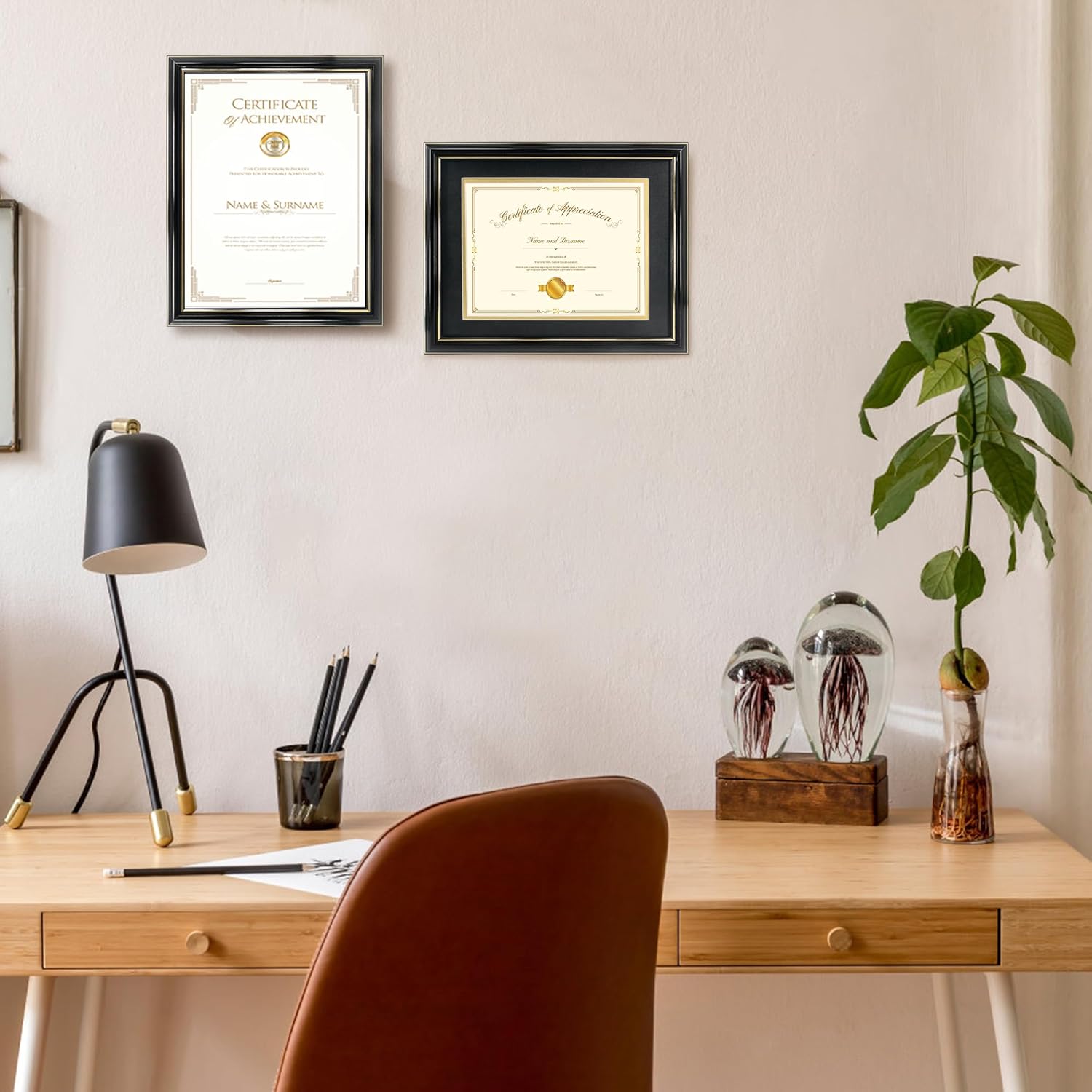 8.5x11 Document Certificate Frame - Classic Black Color Frame - Displays Diploma 8.5x11 Inch with Mat - 11x14 Inch Without Mat - For Diploma/Document/Photo(Double Mat - Black with Gold Rim