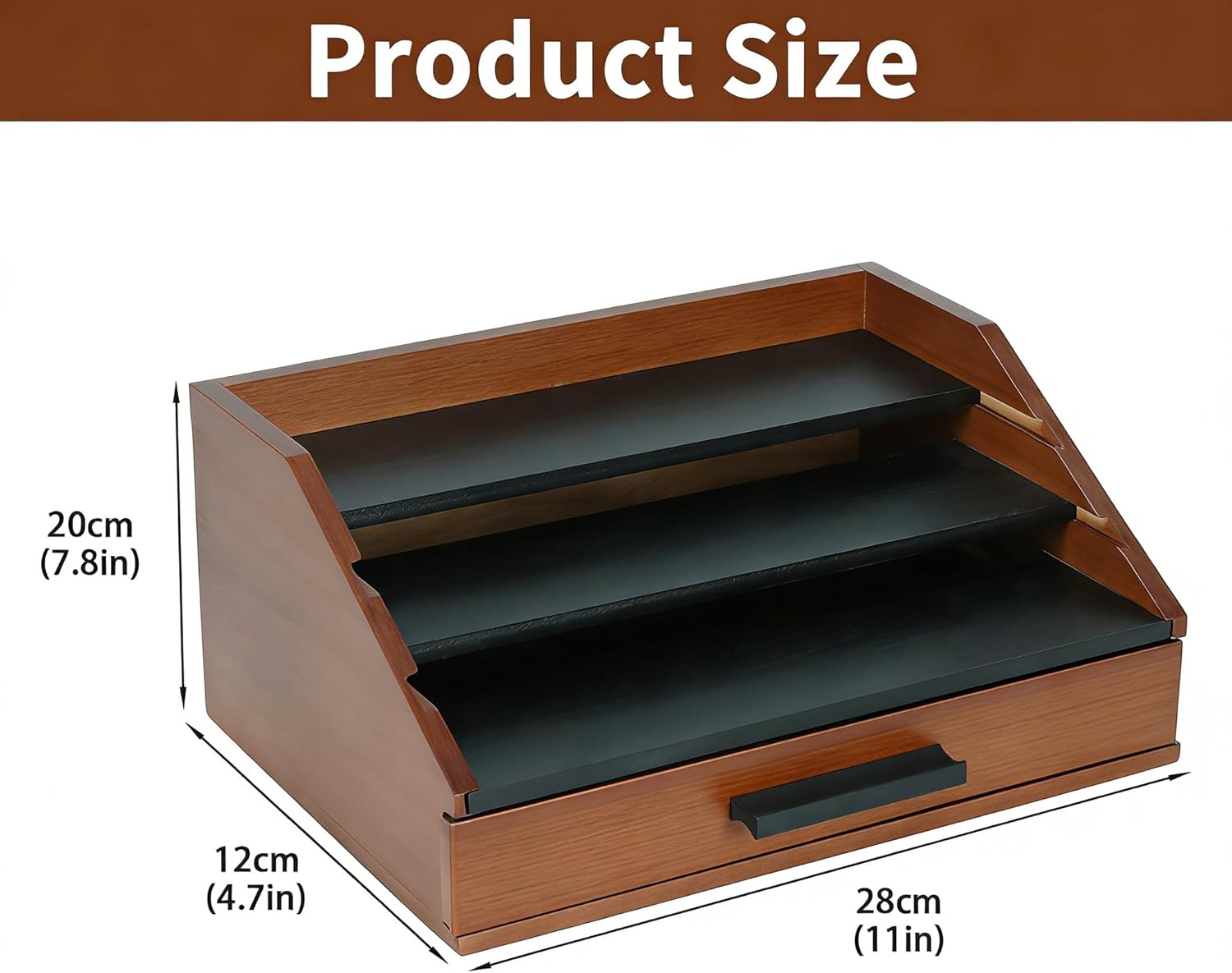 Cologne Organizer for Men - 3-Tier Wooden Perfume Shelf Stand with Drawer, Perfume Display & Storage Tray for Dresser, Black & Brown, 11"x4.7"x7.9"