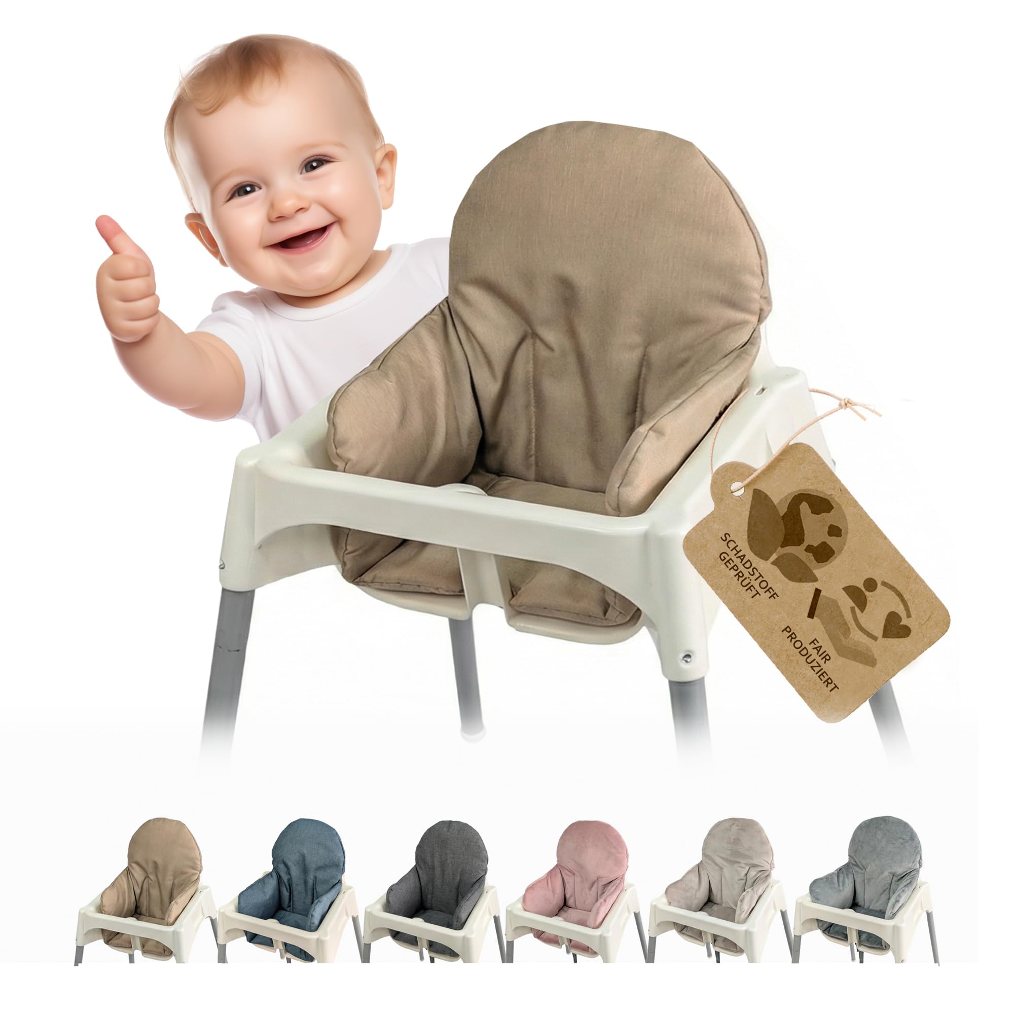 Sitzbezug Kissen Ersatzbezug Bezug kompatibel mit Ikea Hochstuhl Antilop - extra weich, waschbar & langlebig - Sitzverkleinerer - Hochstuhlkissen (beige meliert)