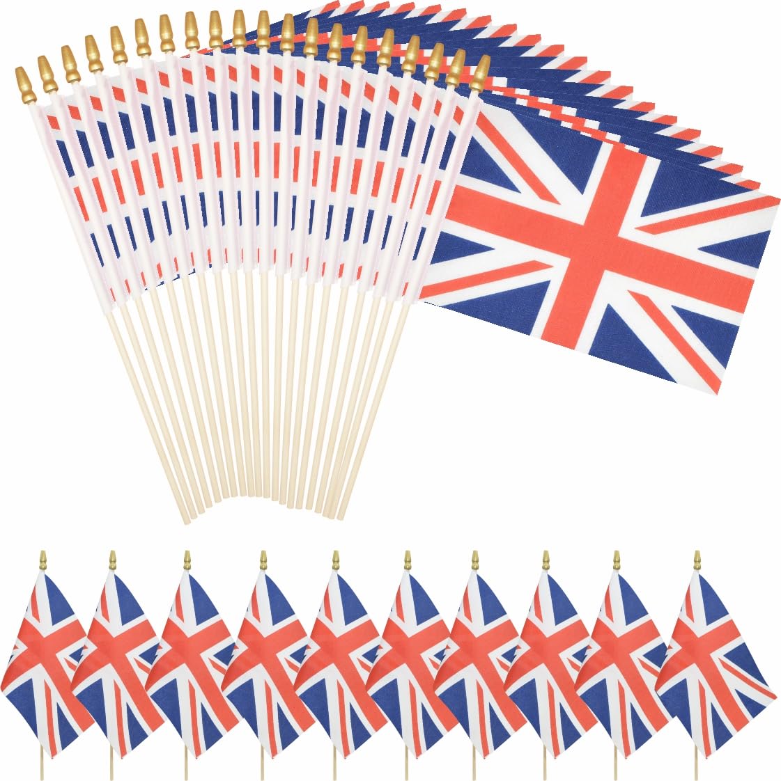 XCFH 20 Pack Union Jack Mini Stick Flag Small UK British Handheld 5x8 Inch Flags Fade Resistant & Vivid Colors