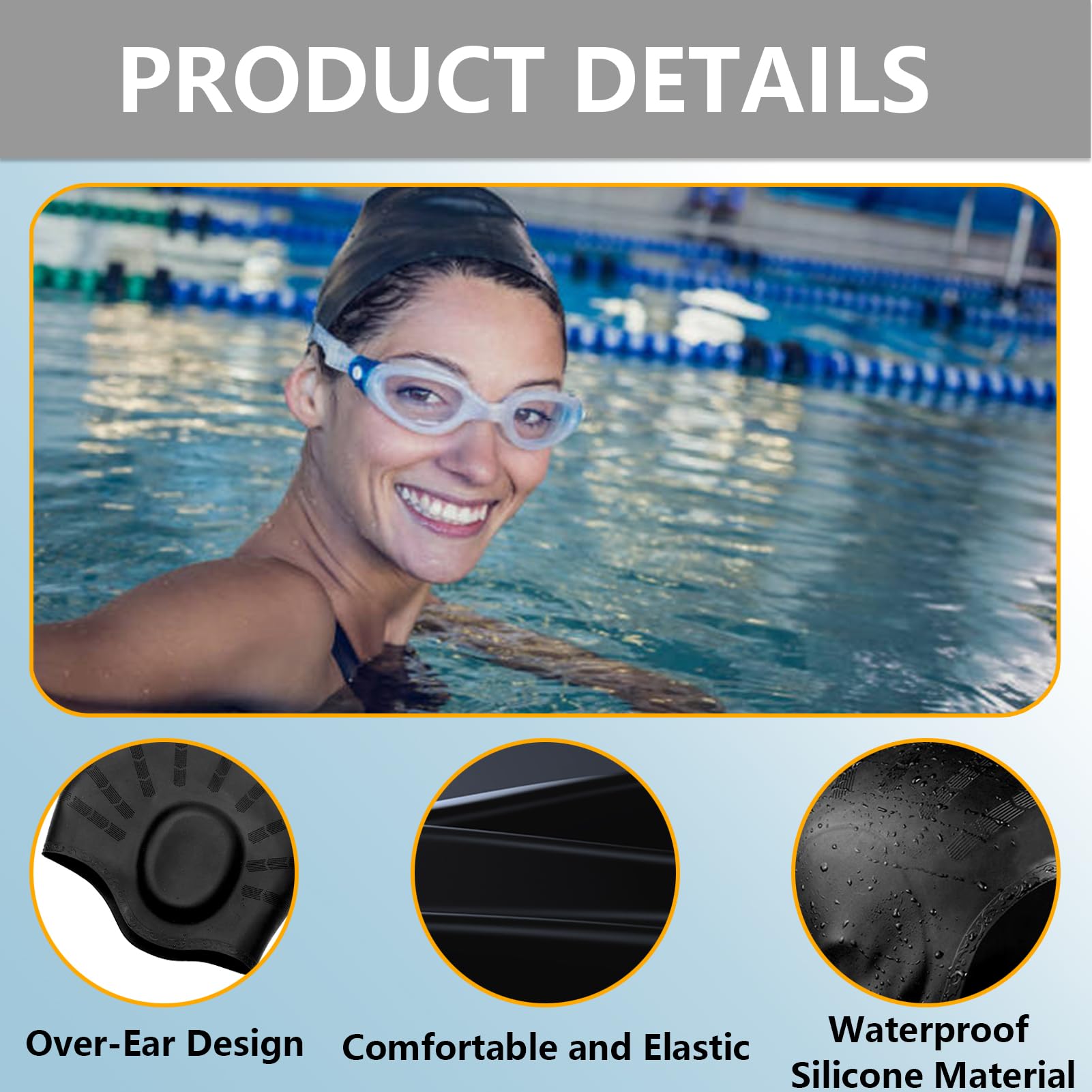 Bonnet De Bain Silicone - Protection Oreilles 3D - Imperméable, Anti-déchirure - Unisexe Adulte/enfant - Gris