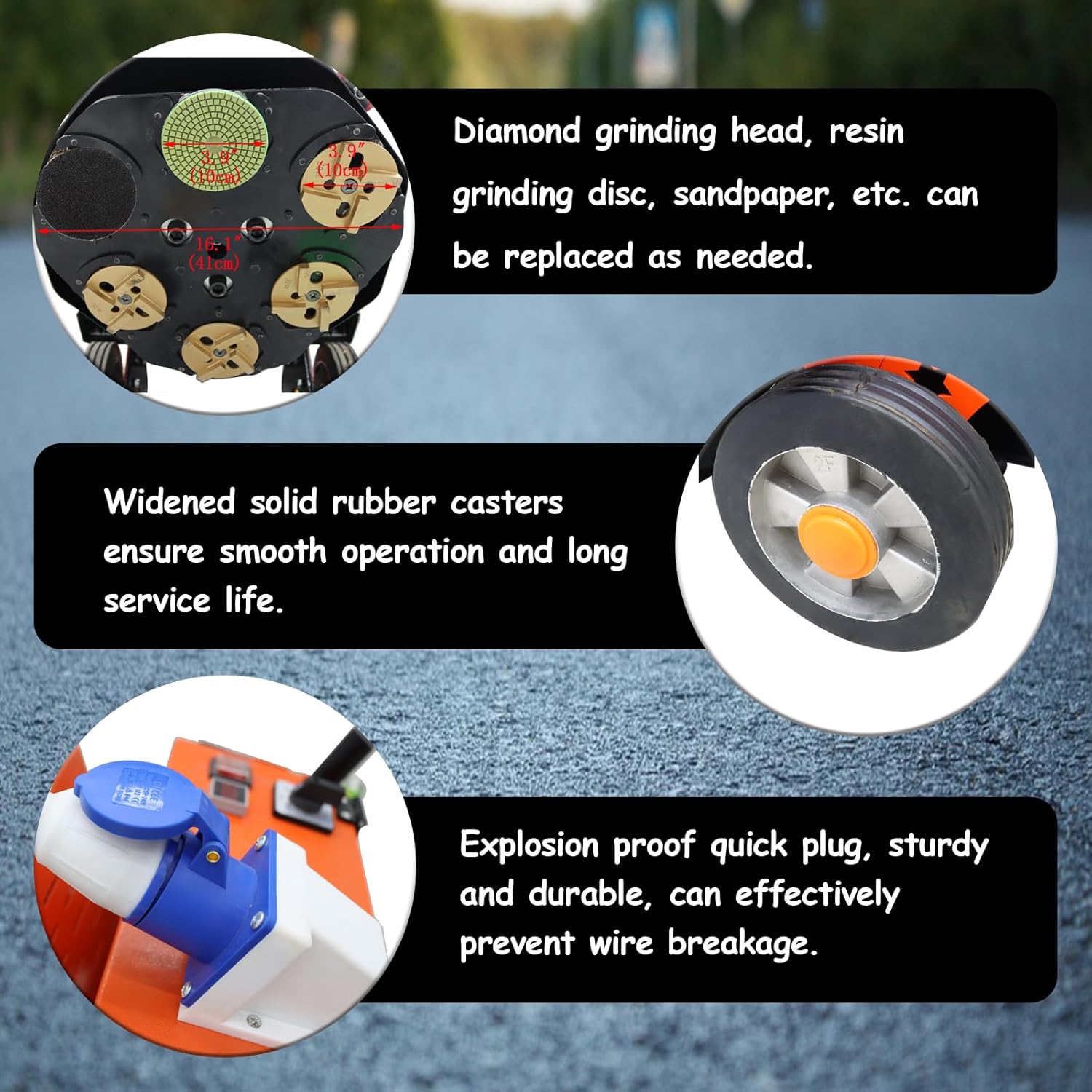 Concrete Floor Grinder Ground Polishing Machine Hand-Push Cement Ground Grinder Floor Sander 16.1inch Grinding Width Dust-free Polishing Machine with 6 Grinding Discs, 220V 4KW