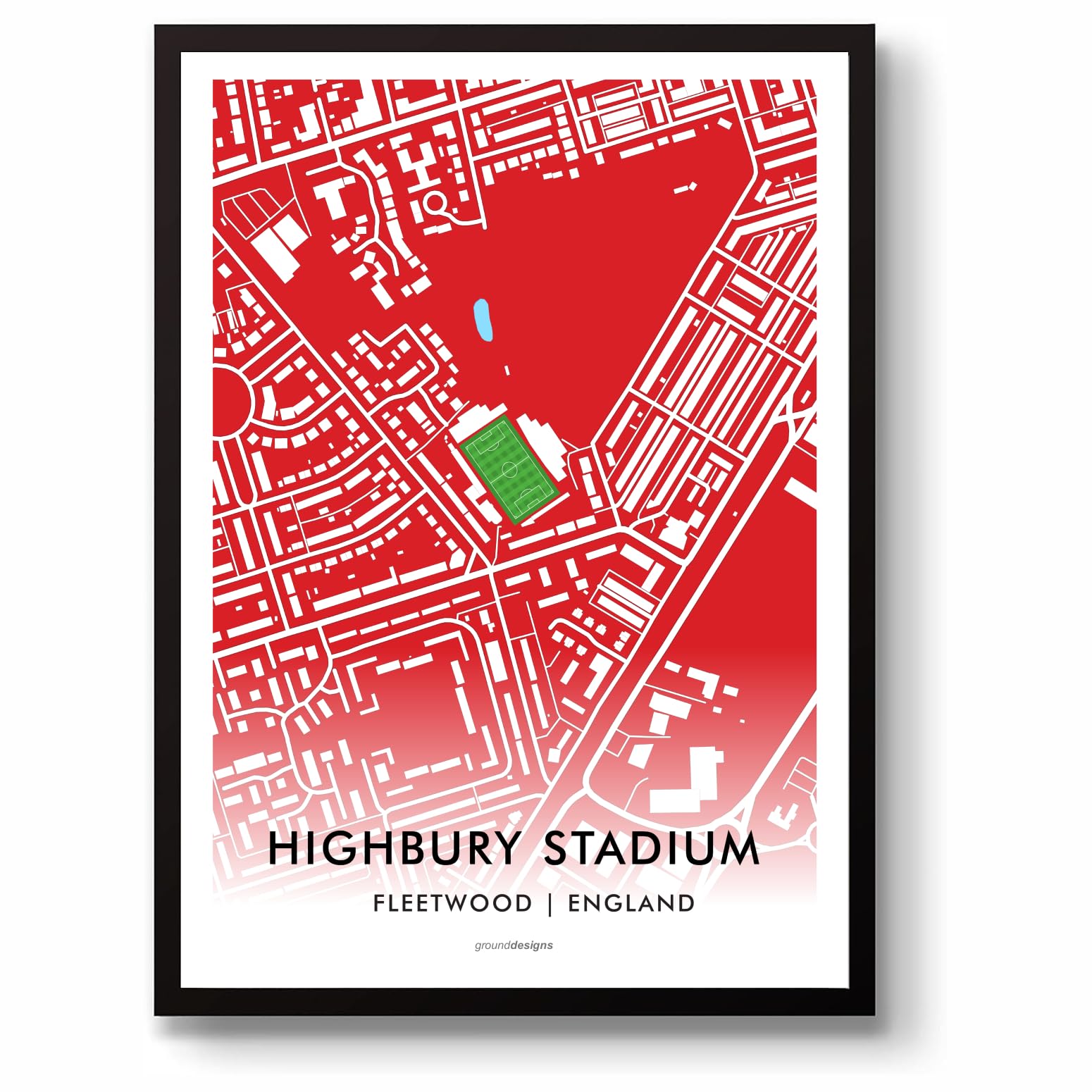 Grounddesigns Men's Red And White Fleetwood Town Fc Football Gift Highbury Stadium Art Map Unframed A3 Print Ftfc