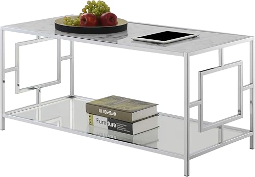 Miniatura 12 de Convenience Concepts 135082 - Mesa de centro Vidrio/Cromo,Mármol de imitación blanco/cromo