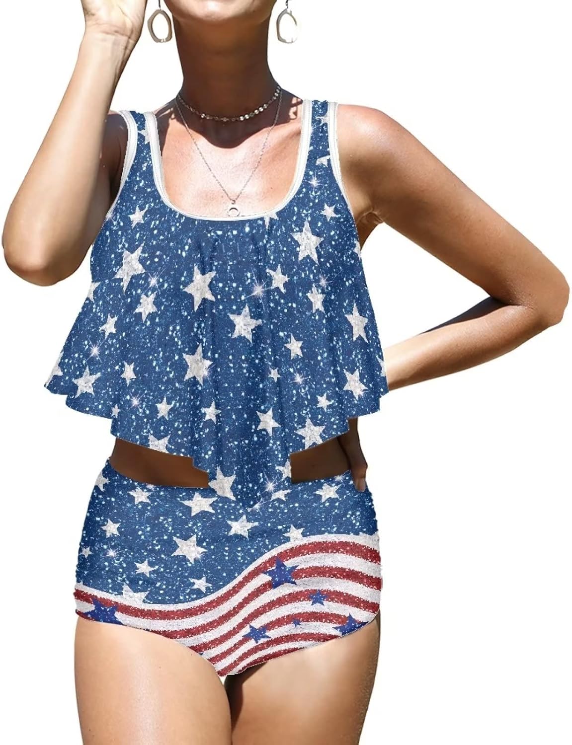 Swimsuits for Women Two Piece Bathing Suits Ruffled Flounce Top High Waisted Bikini Set