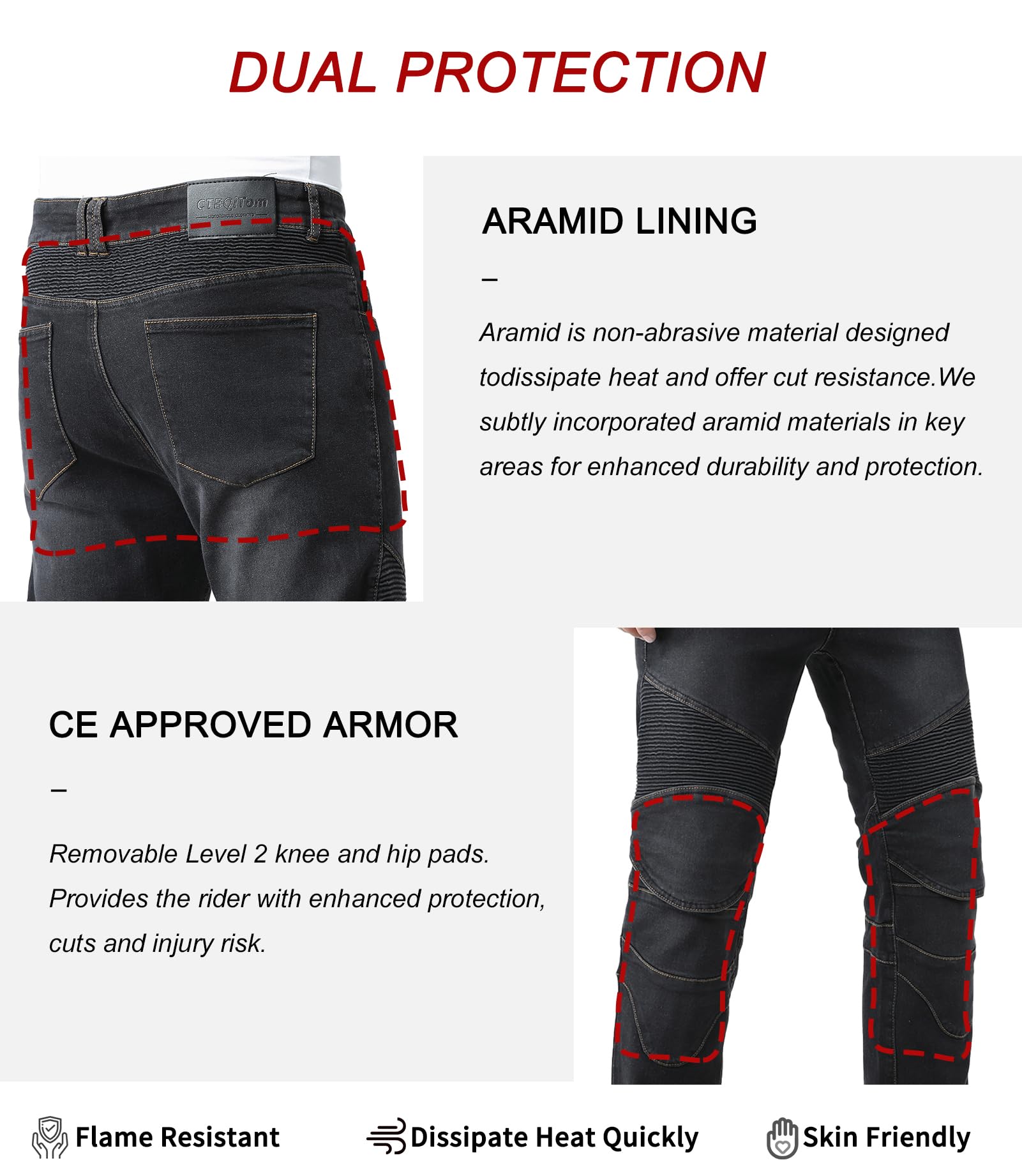 CTBQiTom Motorrad Jeans Herren mit Aramidfaser und CE-Schutz, Elastische Denim für Besser Komfort