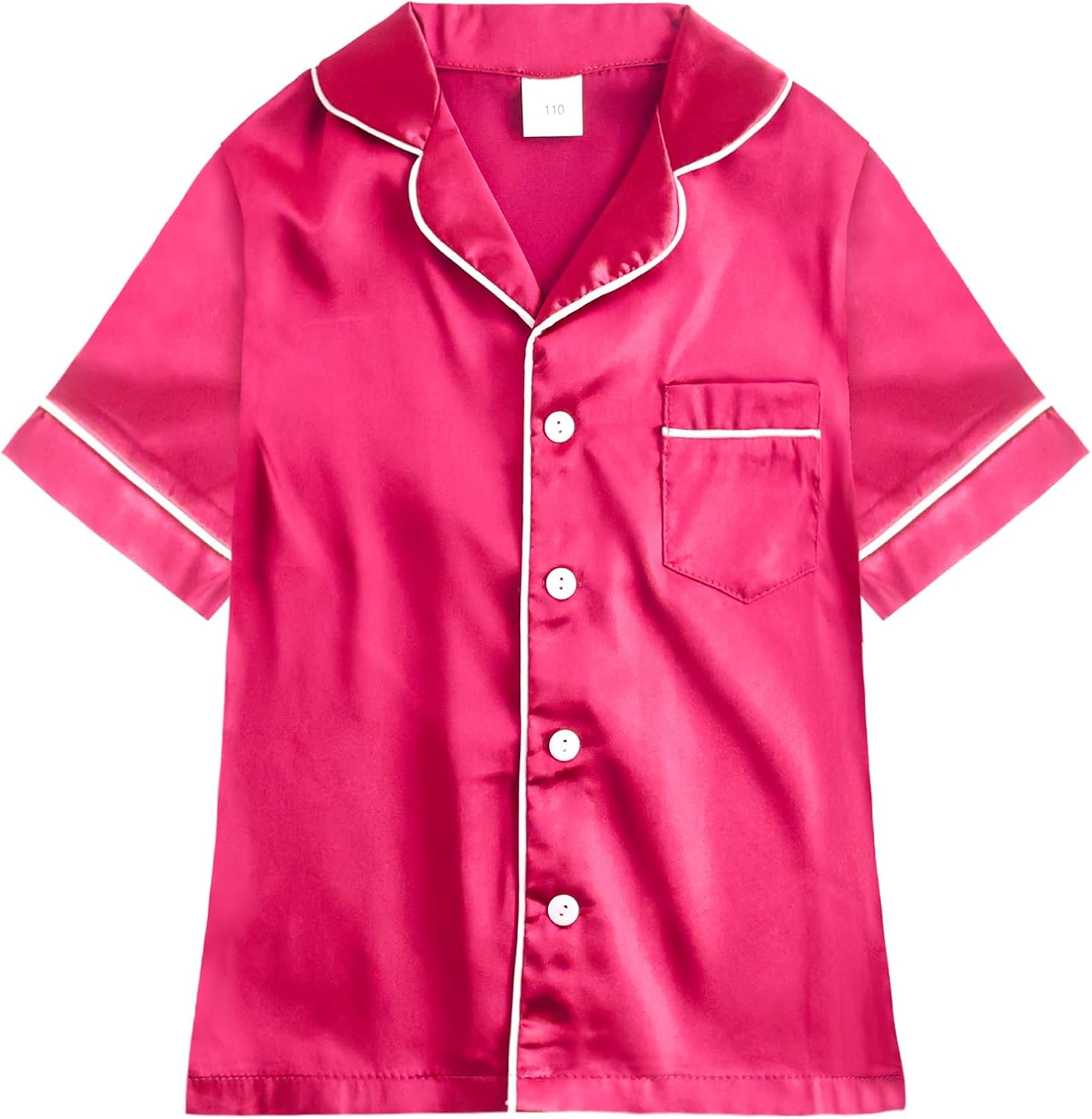 Domusgo Girls Pajamas Sets 2 Pieces Silk Satin Nightwear Short Sleeve Button Down Pj-Sets Summer Loungewear for Kids