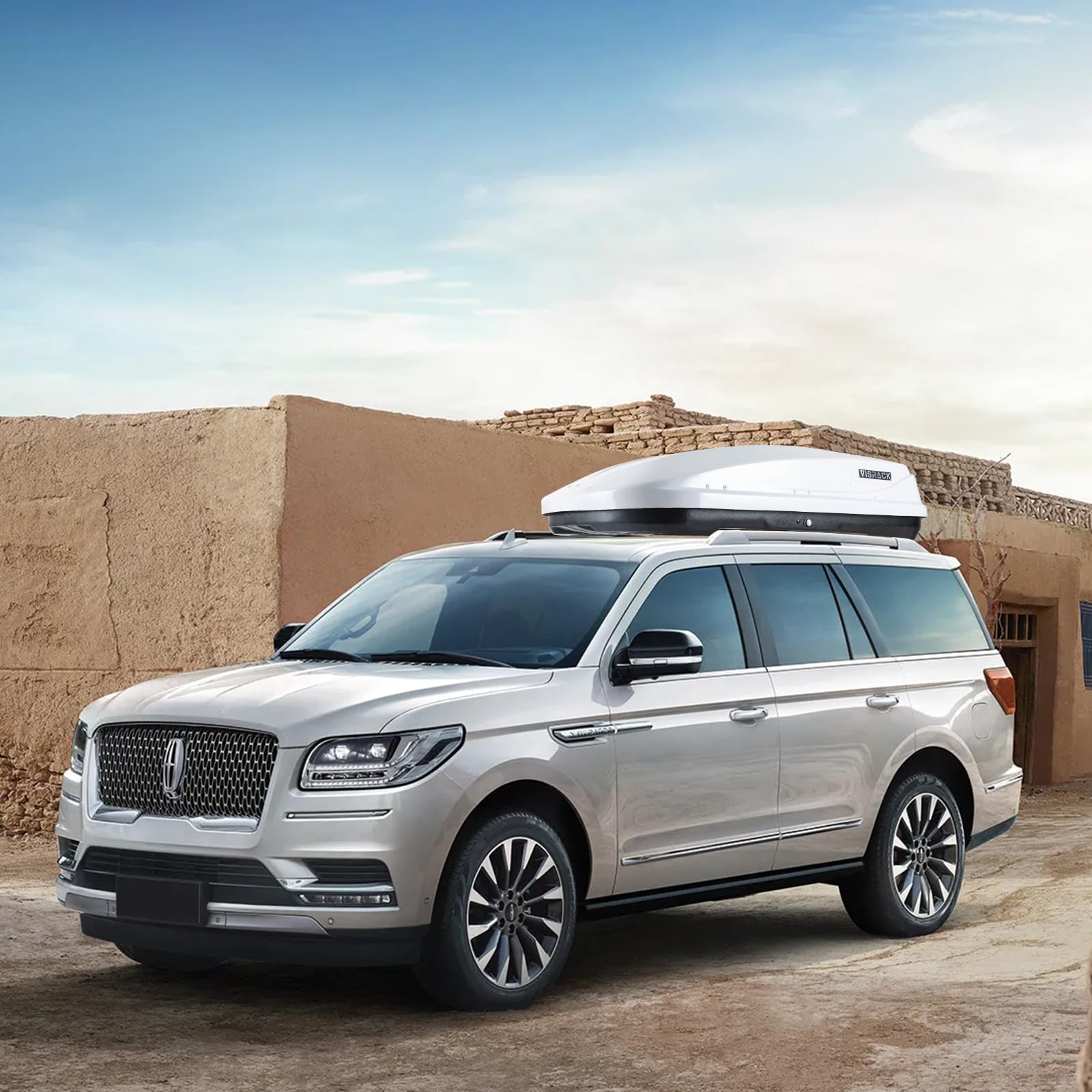 Hard Shell Roof Cargo Carrier, 13 Cubic Feet Storage, Durable ABS and PMMA Material, White Roof Box with Security Keys, Tool-Free Installation, Double-Sided Opening, 56