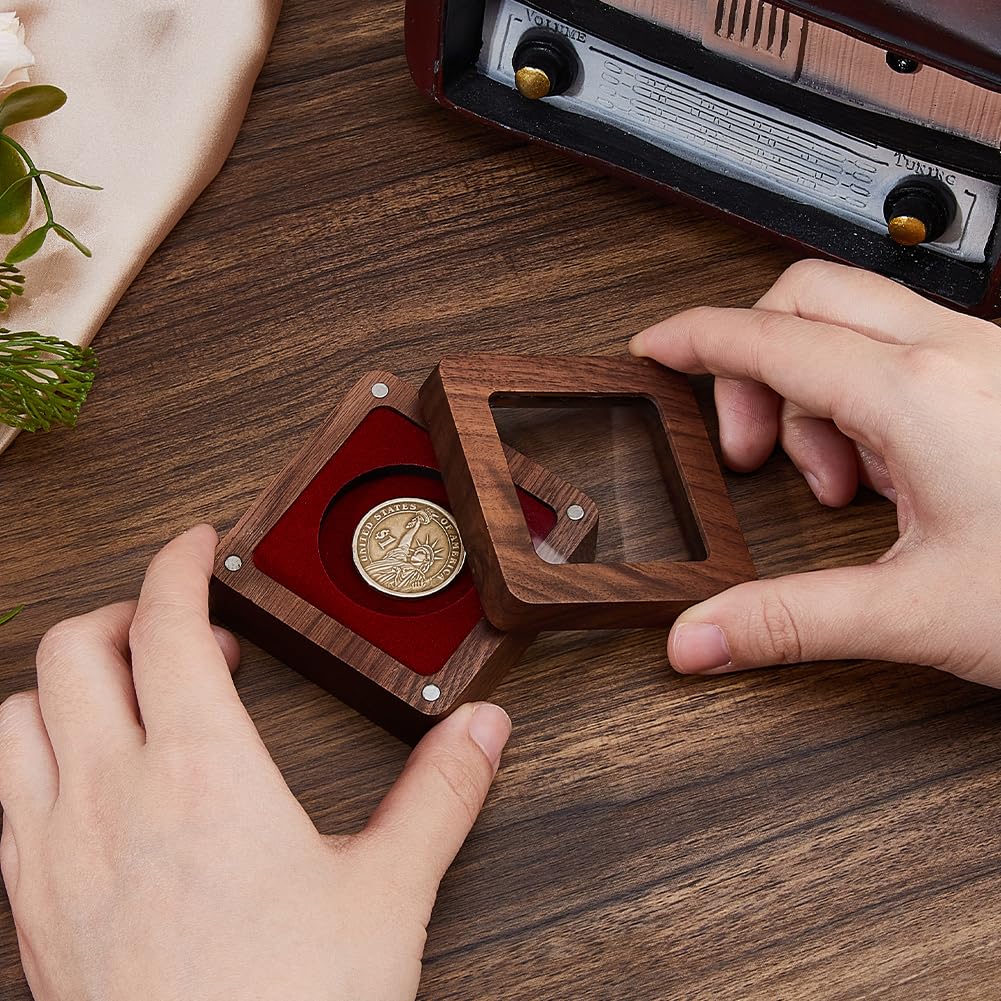 SUPERFINDINGS Single Coins Storage Case Wood Challenge Coin Dispaly Case Coins Presentation Box with Dark Red Velvet Slot Coins Holder with Acrylic Clear Window for Collection - Image 3