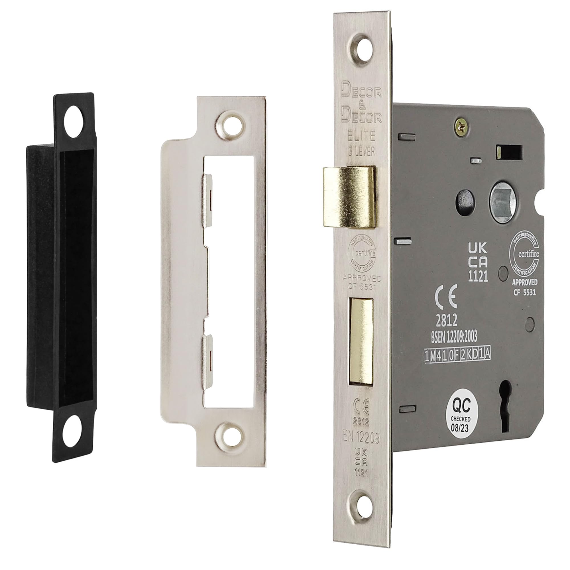 Decoranddecor Satin Nickel Sash Mortice Door Lock With Keys - 2.5Inc /64Mm - Fire Rated - Ukca & Ce Approved