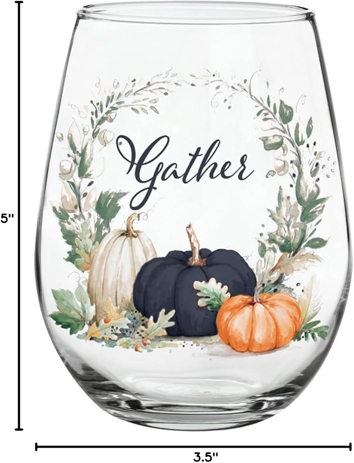 Stemless Wine Glasses - Heartfelt Collection - Fall and Thanksgiving Stemless Red/White Wine Glass, 20-Ounce, Gather - Image 2