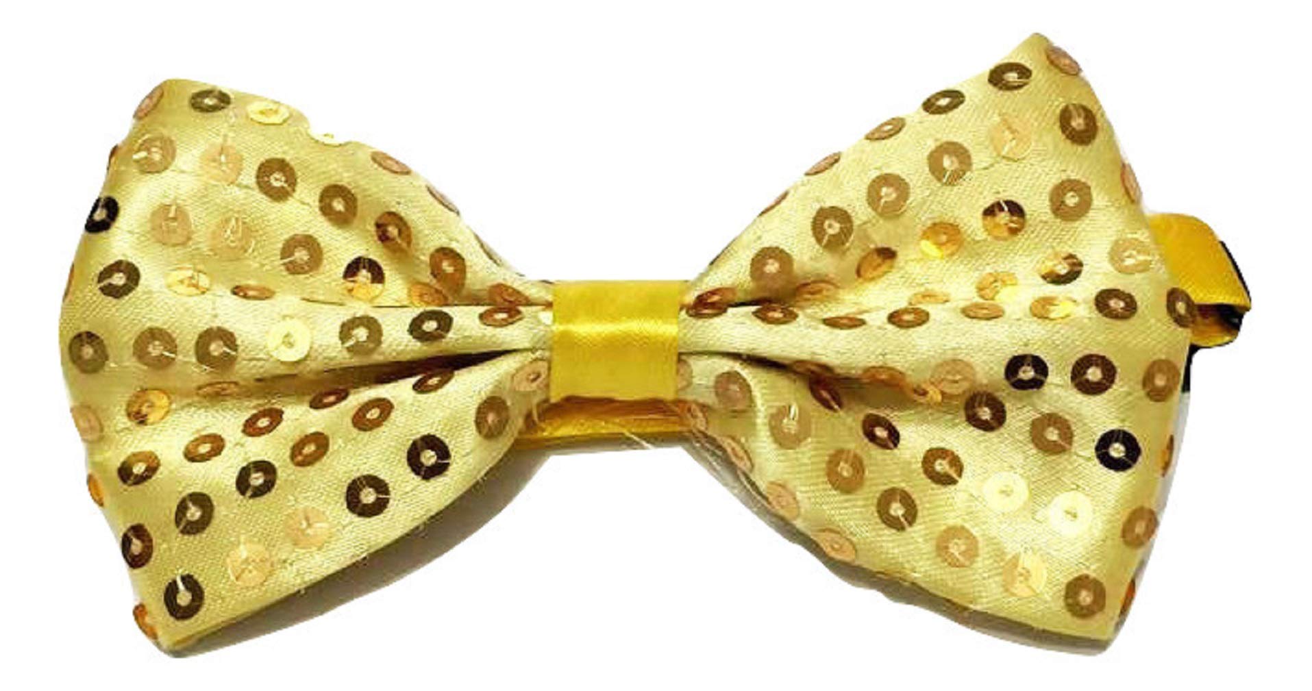 L&L® Bow Tie Glitter Sparkly Sequin Dickie Dicky Dance Party Fancy Dress (Yellow)