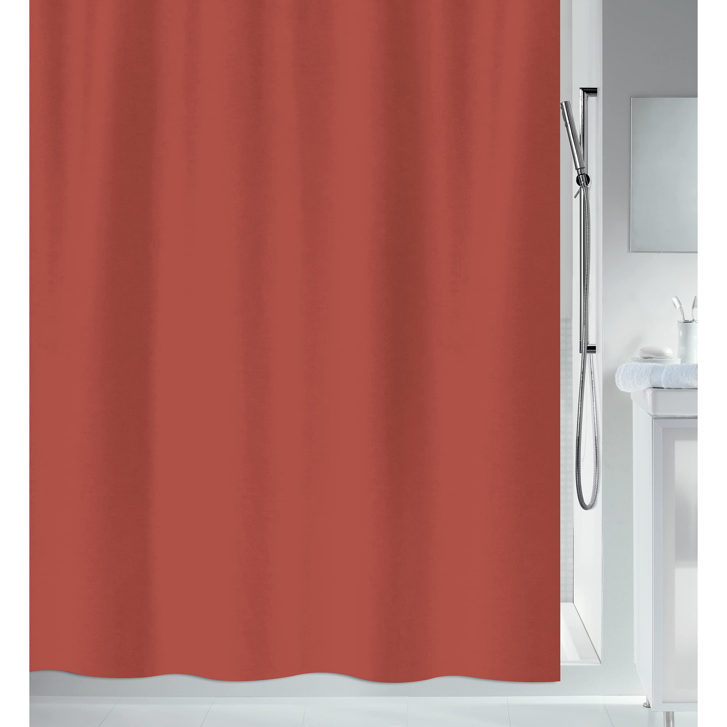 Spirella Cortina de Ducha antimoho, antibacteriana, Lavable, Impermeable, poliéster, 120 x 200 cm, Terracota, Rojo