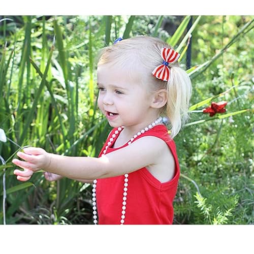 Miniatura 2 de Accesorios para el cabello con la bandera americana lazos y clips de grogrén en rojo, blanco y azul para el 4 de julio TSFJ47 (arco A)