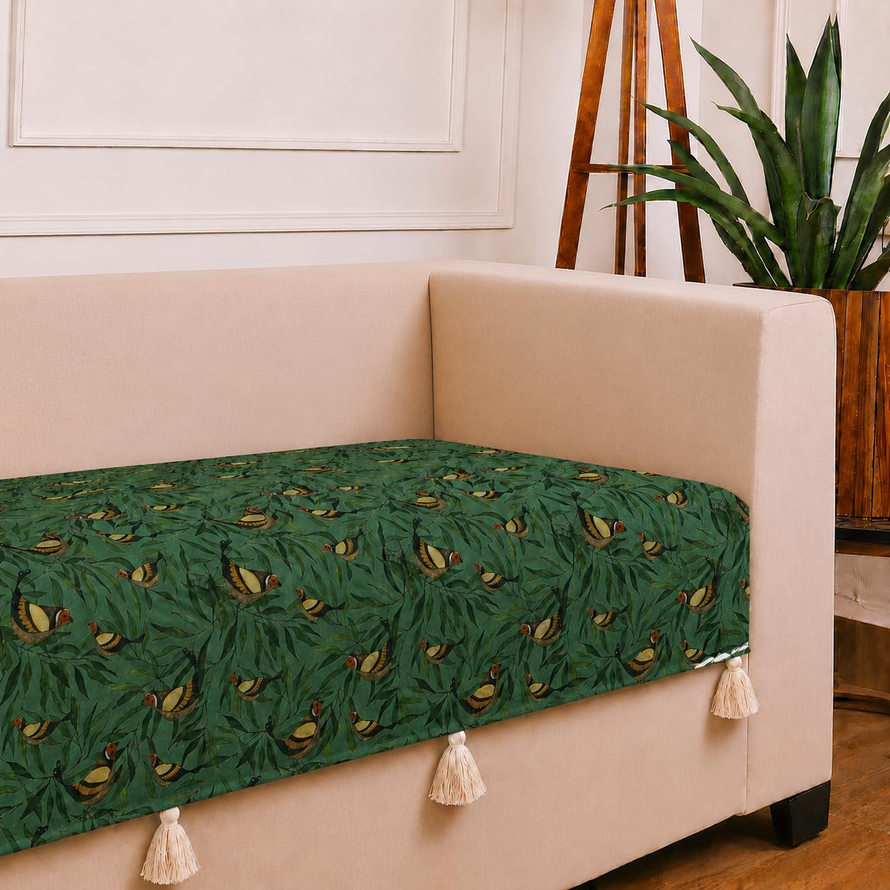 STITCHNEST 'Eden Weaves Collection Series' 3 Seater Sofa Cover| Elegant Woven Fabric, Decorative Tassels, Washable & Durable for Modern Living