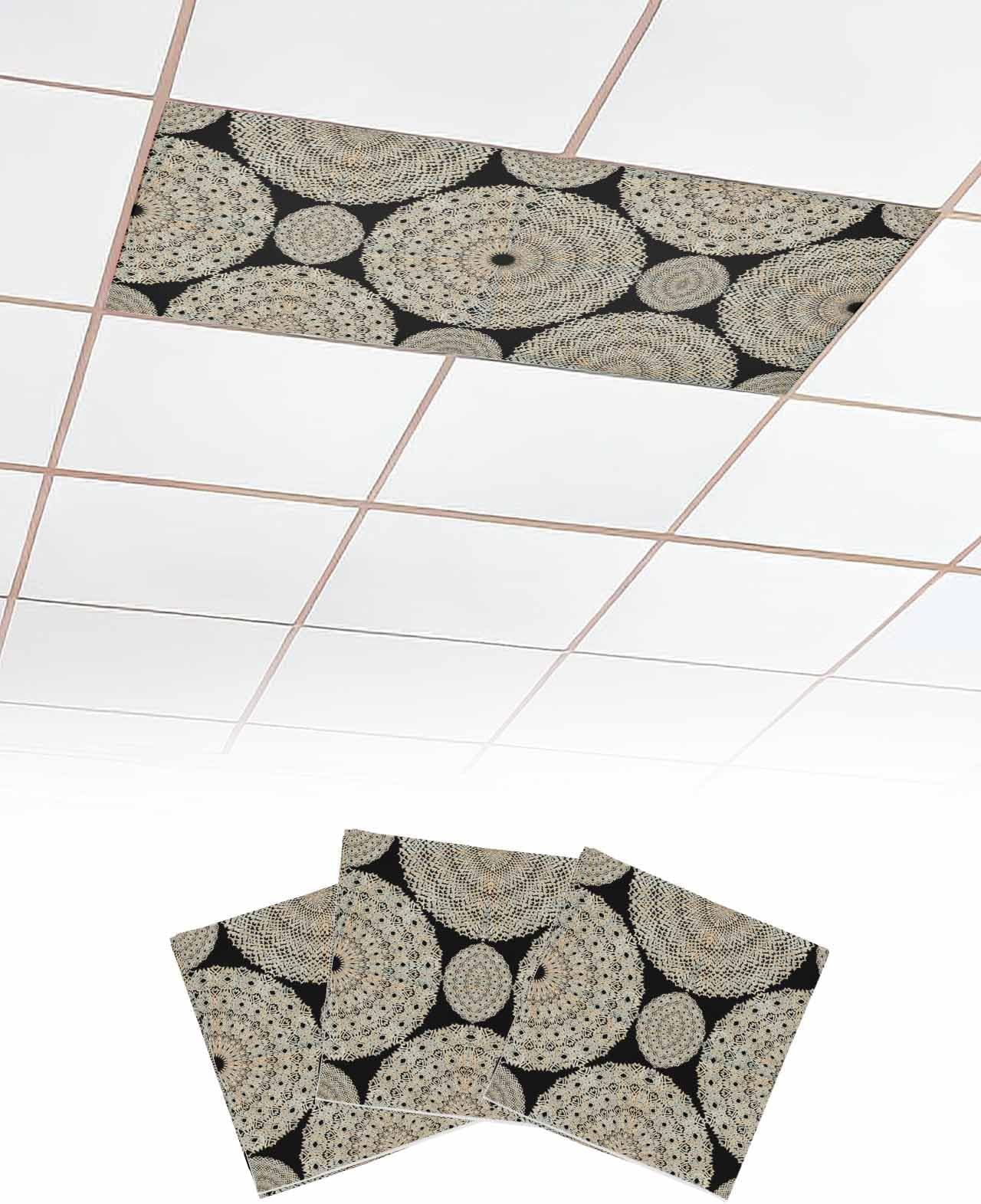 Fluorescent Light Covers for Classroom Ceiling 4 x 2 ft Magnetic Light Cover for Office Drop Ceiling Boho Khaki Circle Abstract Geometric Lines Black Light Filters for Hospital Library 3 Pack