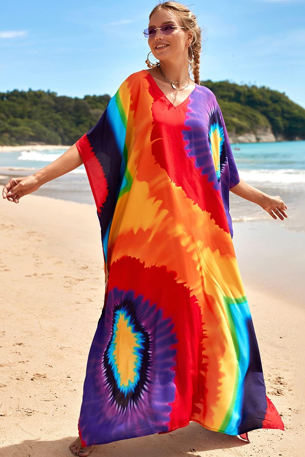 CHERRY CAT Women Beachwear Long Beach Coverups Kaftan Casual Caftan Swimwear Cover ups - Image 2