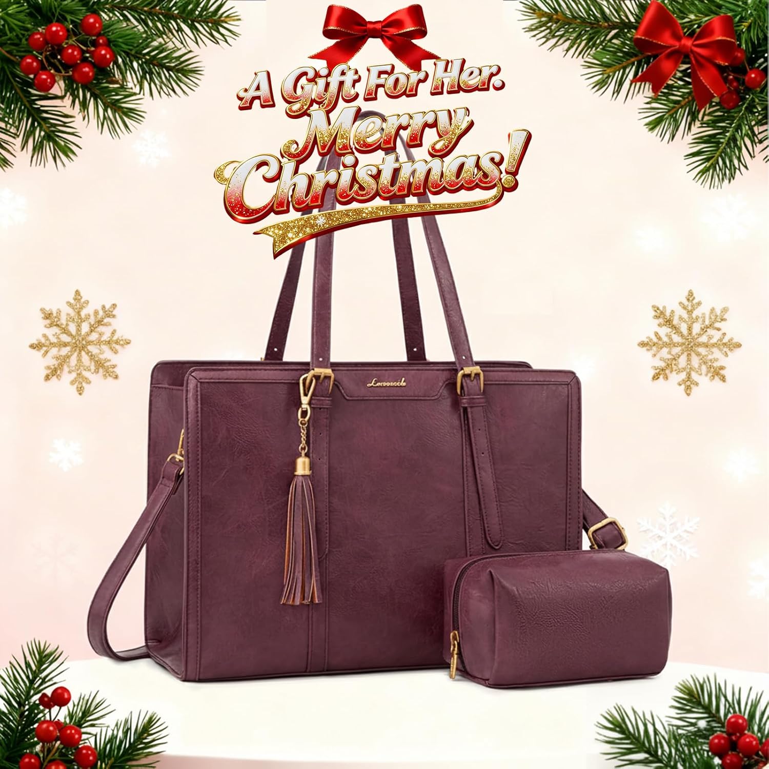 LOVEVOOK Laptop Bag for Women Vintage Leather Work Tote 15.6 inch Large Capacity Computer bag with Clutch Purse for Office, Travel, School, Casual - Image 3