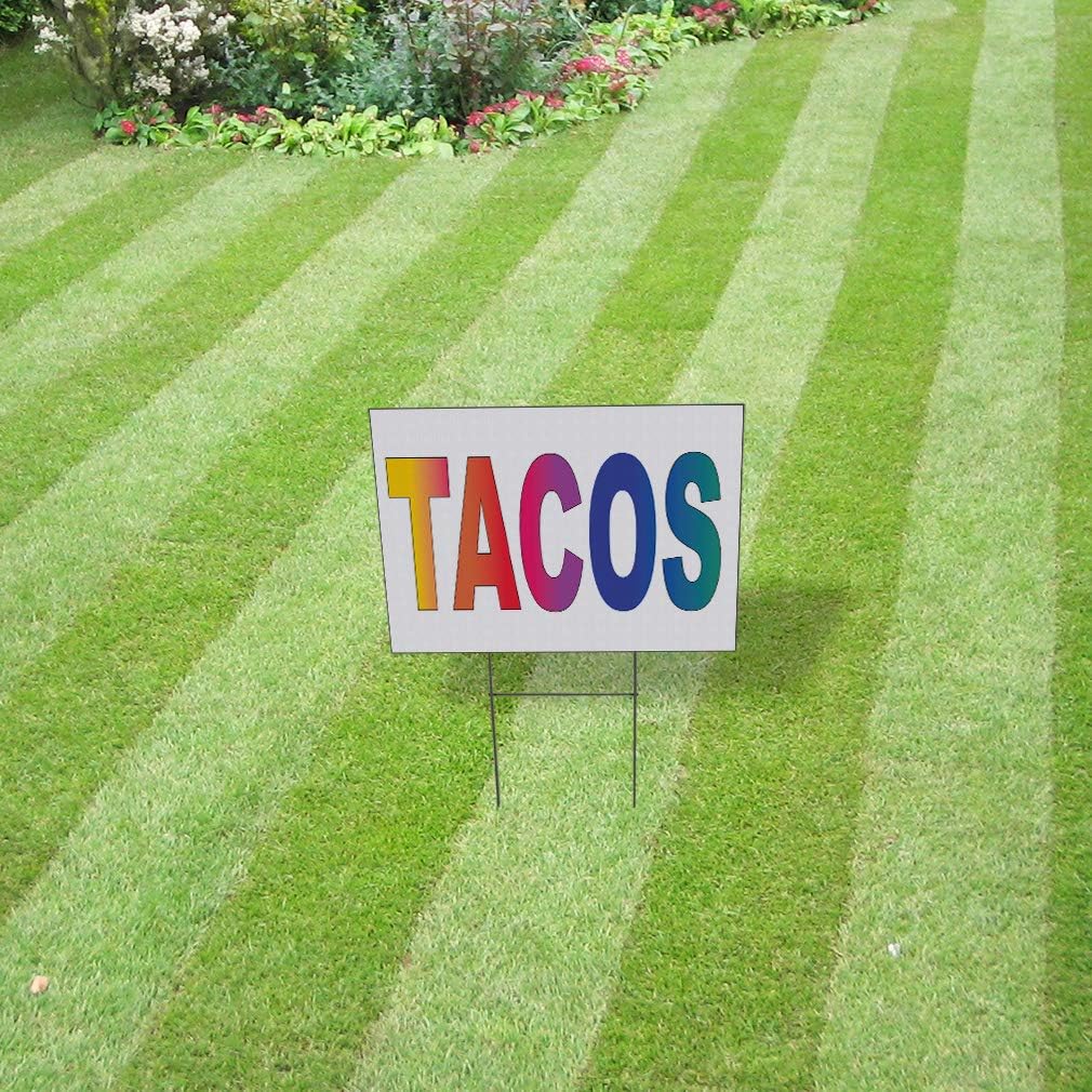 Fastasticdeals Weatherproof Yard Sign Tacos Rainbow Food Bar Restaurant Truck Lawn Garden 18x12 Inches 2 Sides Print
