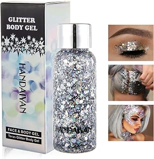 Body Glitter Gel Face Glitter Makeup Long Lasting Mermaid Sequins Eye Glitter Hair Glitter Party Carnival Music Festival Glitter - Silver