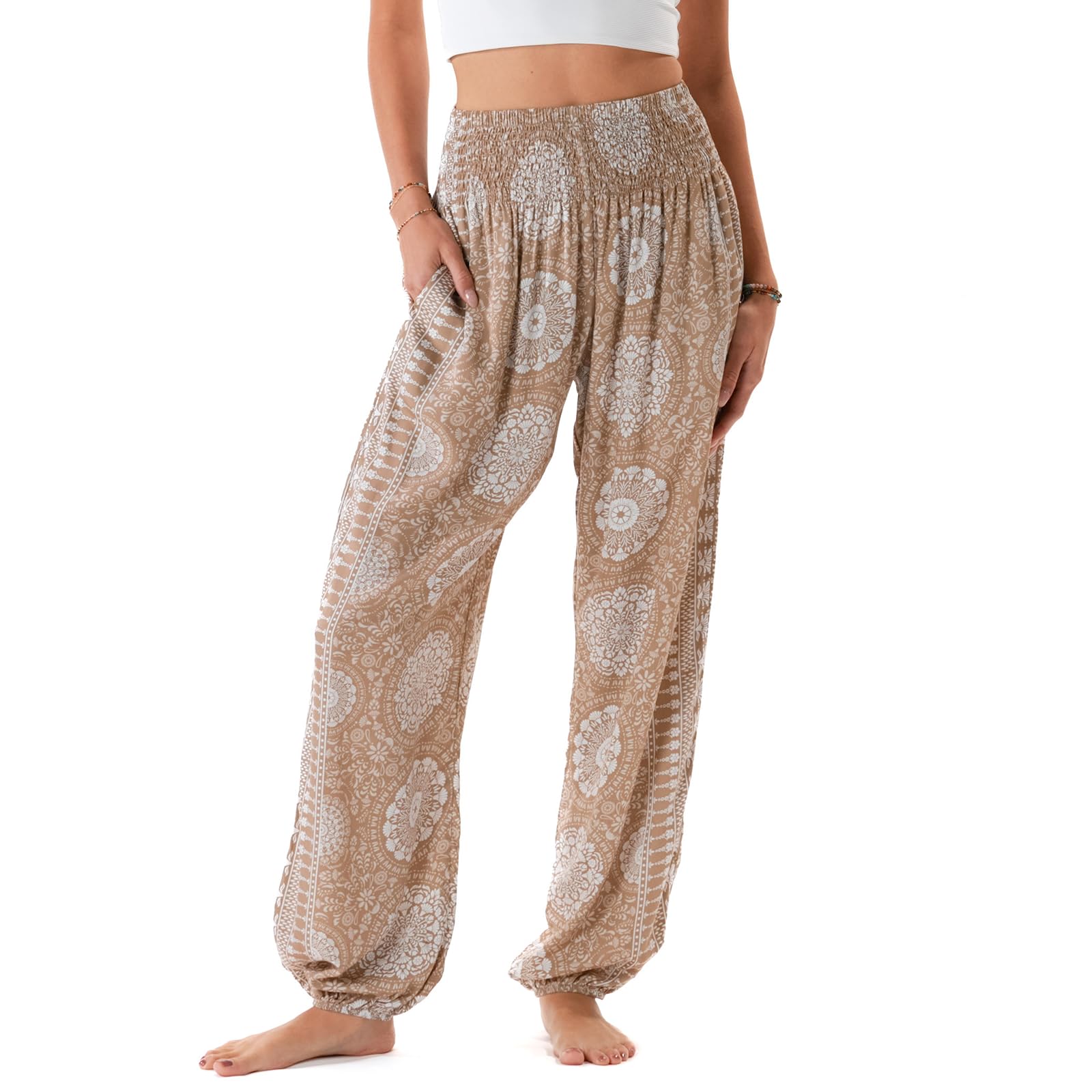 Lotus and Luna Women's Harem Pants Thai Pants for Beach &amp; Lounge High Waisted Flowy Boho Pants Genie Pants Yoga Pants