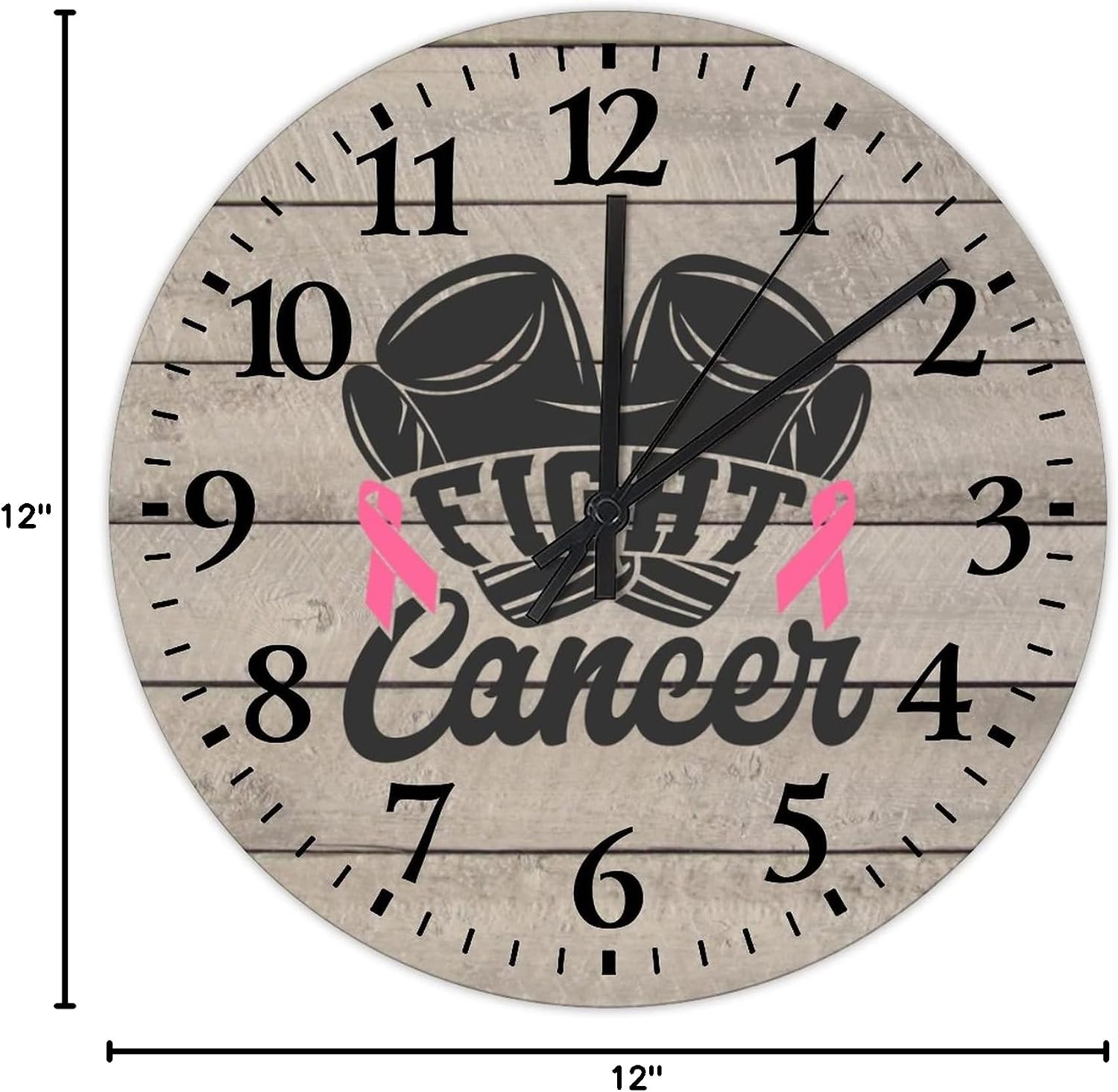 Breast Cancer Fight Cancer Clock Wooden 12 Inch, Pink Ribbon Breast Cancer Awareness Living Room Clock Battery-Powered with Quartz Movement Round Arabic Numbers Clock for Living Room