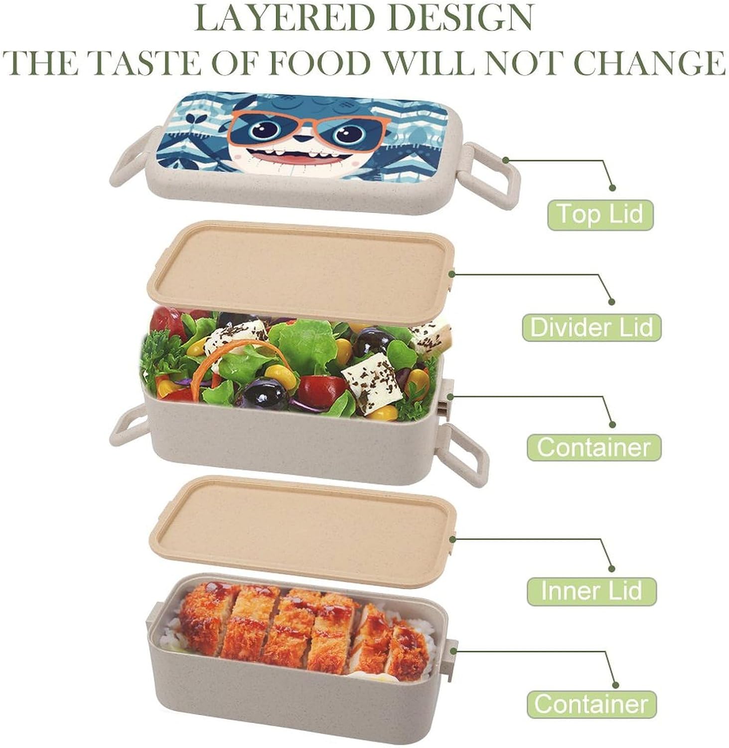 Lunch Box Bento Premium Shark with Glasses Printed Bento Box Bento with Spoon And Fork with Compartment Containers Suitable for Men And Women, style