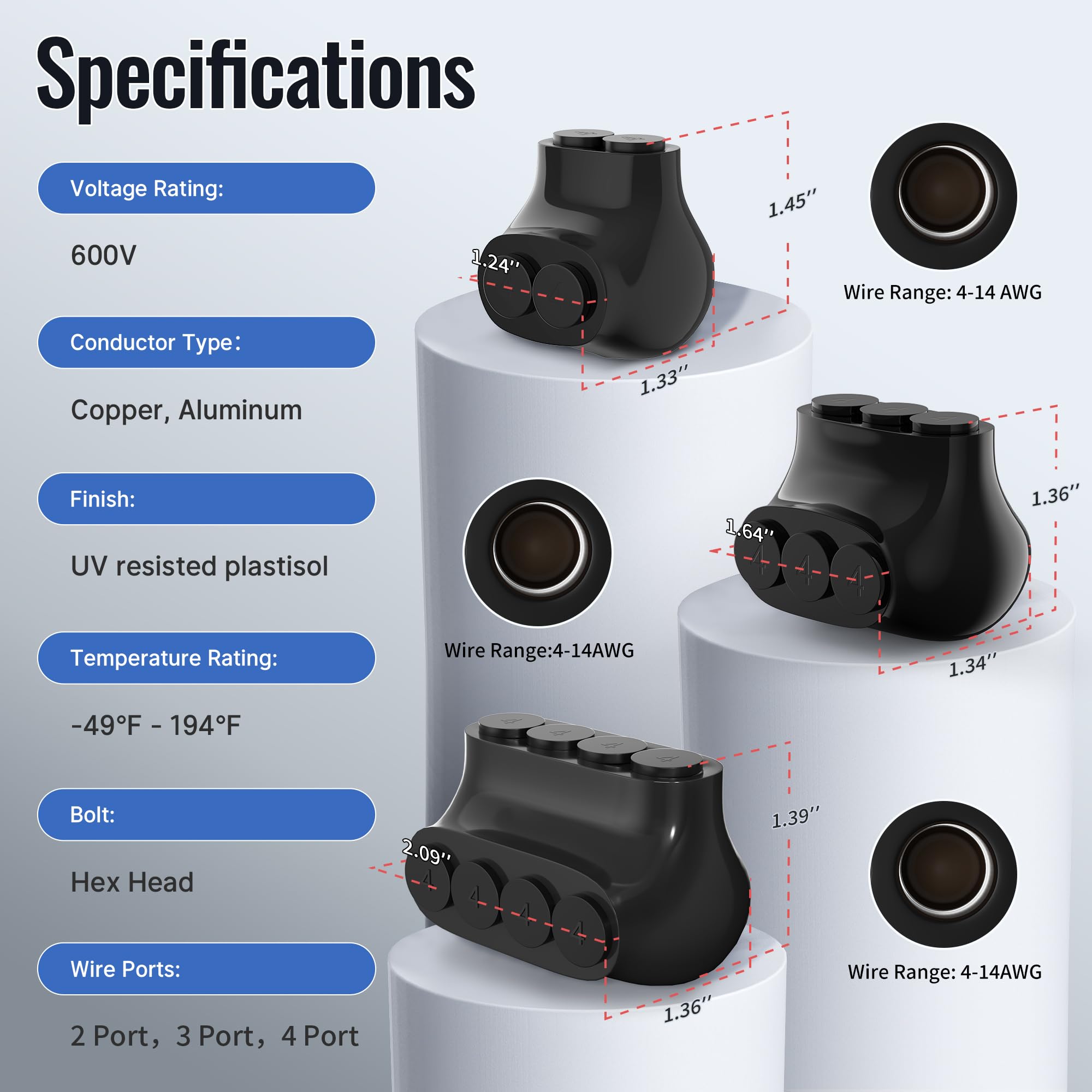 RVBOATPAT Confezione da 8 connettori multipli isolati a 2 porte, 3 porte, 4 porte, 4-14 AWG, da alluminio a filo di rame, con scanalatura a brugola, esagonale, ingresso singolo, alimentazione