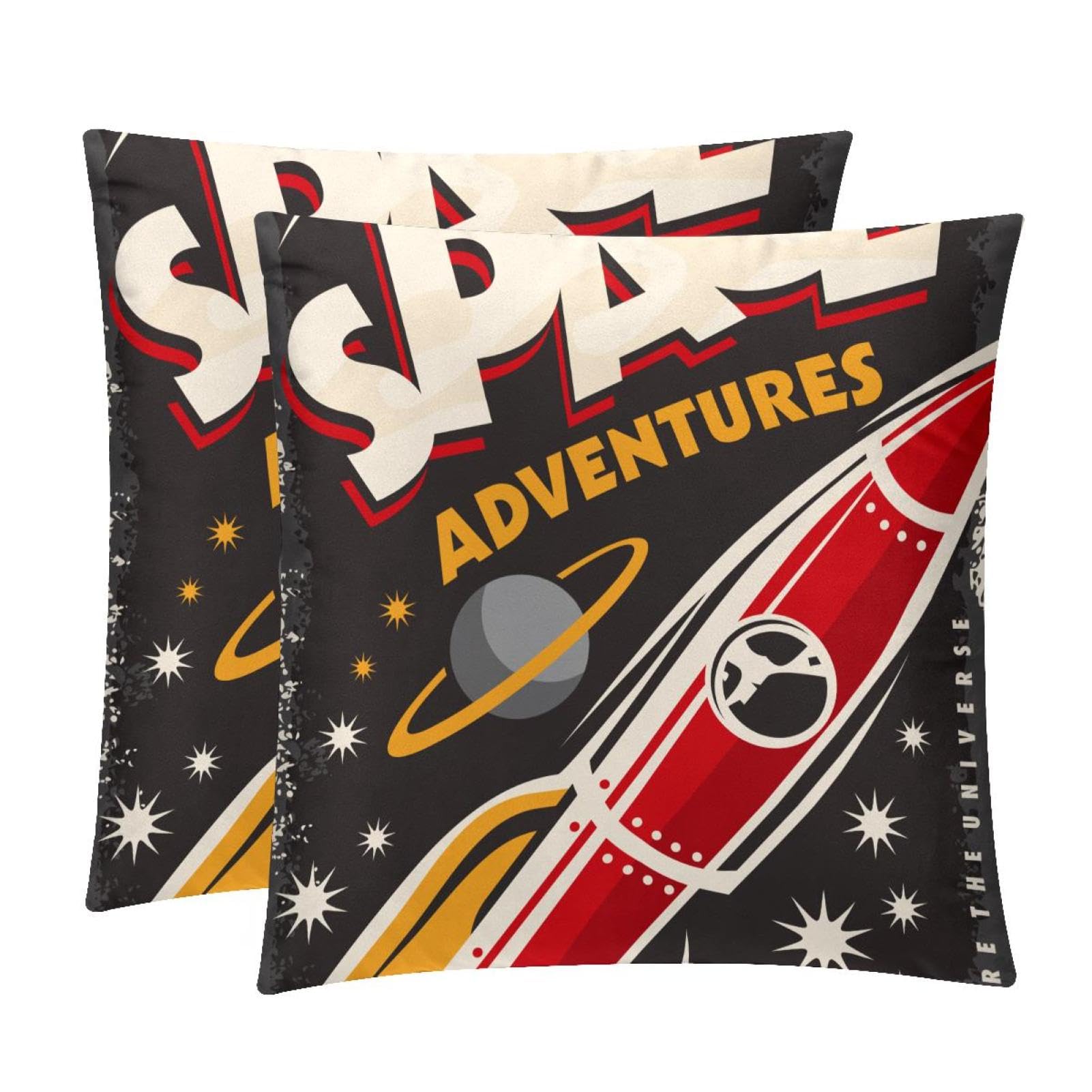 TDGKPZ Space Rocket Throw Pillow Cases 2 Pack Pillowcases Zipper Cushion Covers For Bedroom Living Room 45x45cm