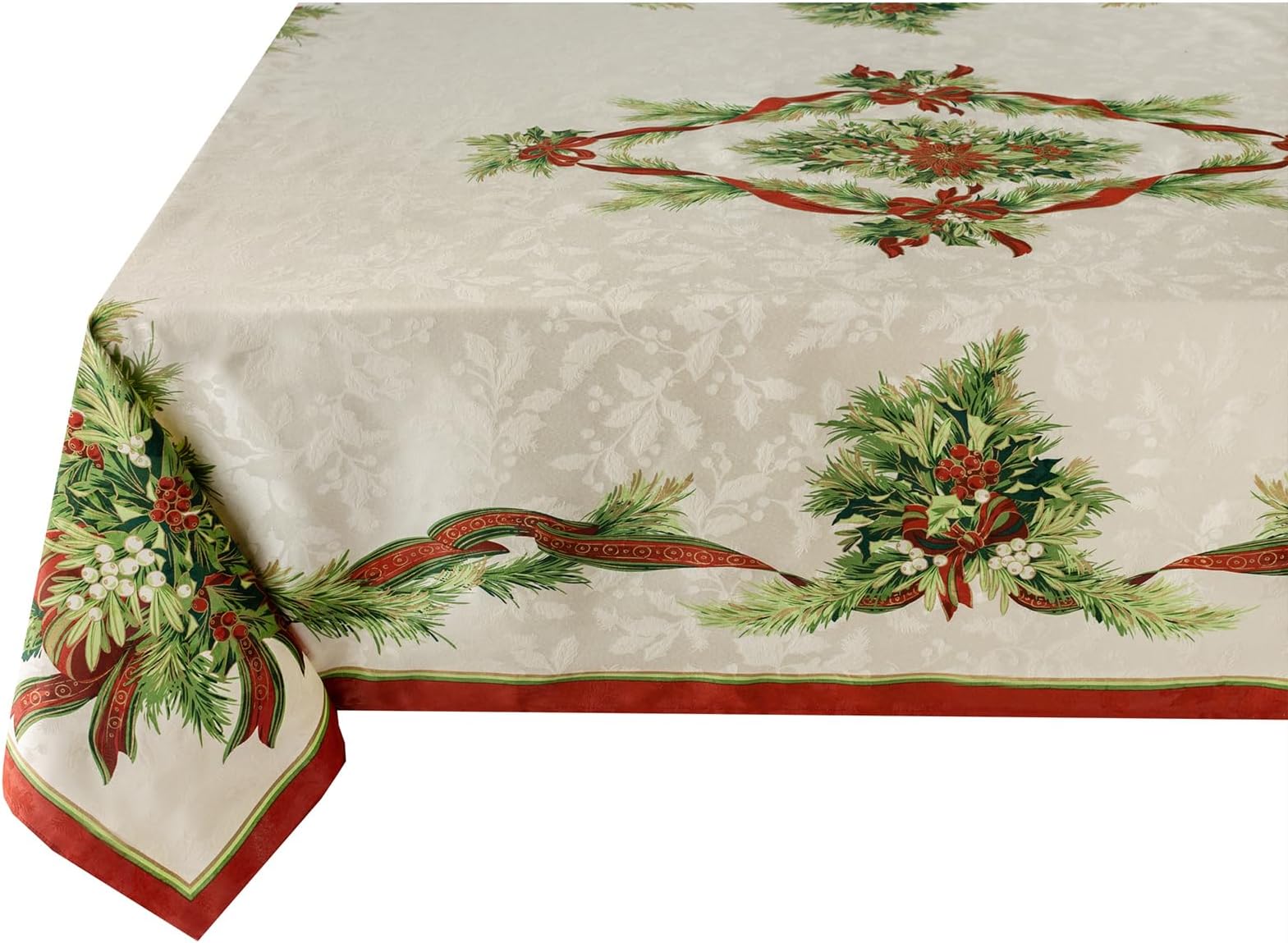 Christmas Ribbons Engineered Printed Fabric Table Cloth, Winter, Holiday and Christmas Tablecloth (60" X 120" Rectangular, Xmas Ribbons)