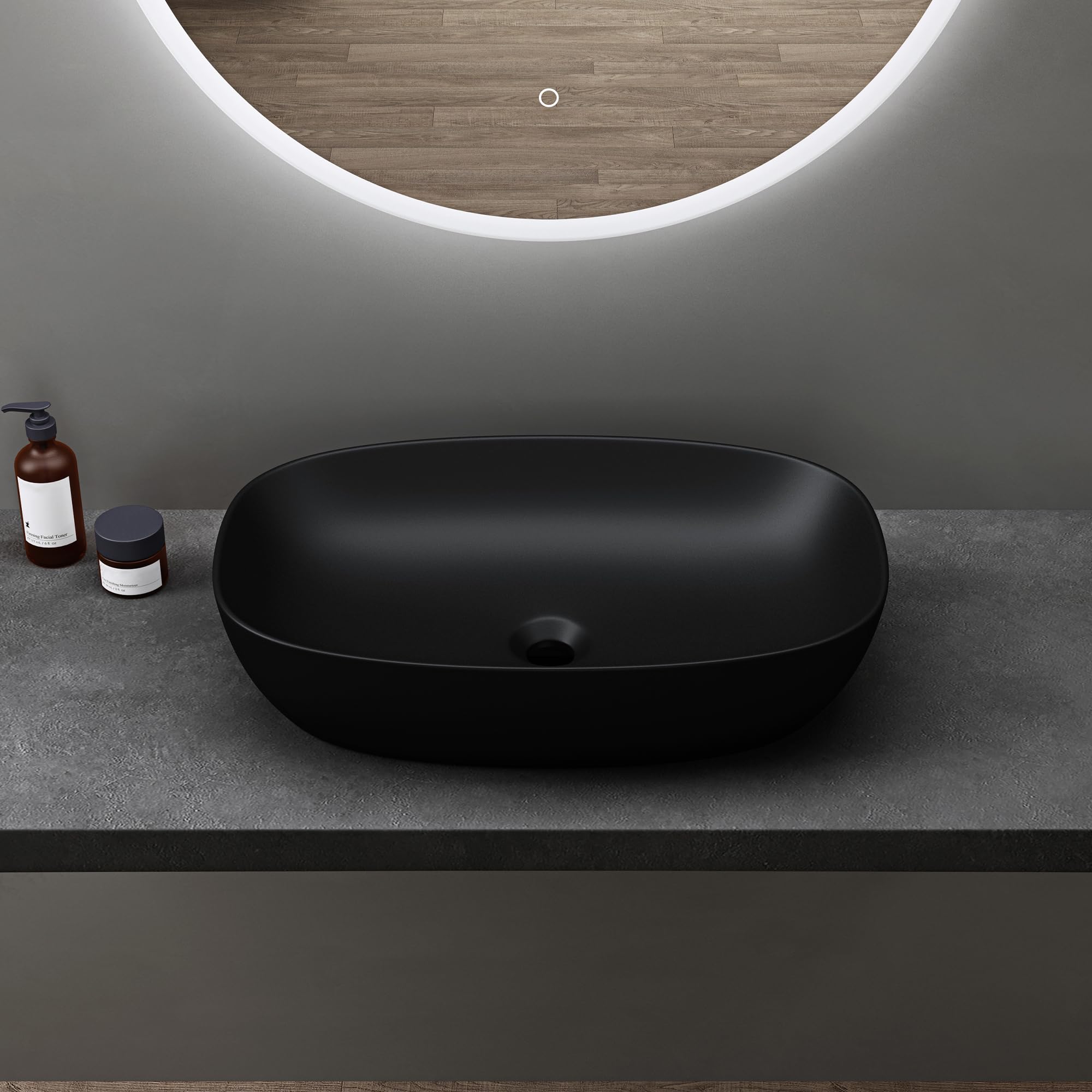 doporro Lavabo da Appoggio 60x39,5x14cm, Lavandino Bagno Brüssel104 in Ceramica con Nano Rivestimenti inclusi, Nero opaco