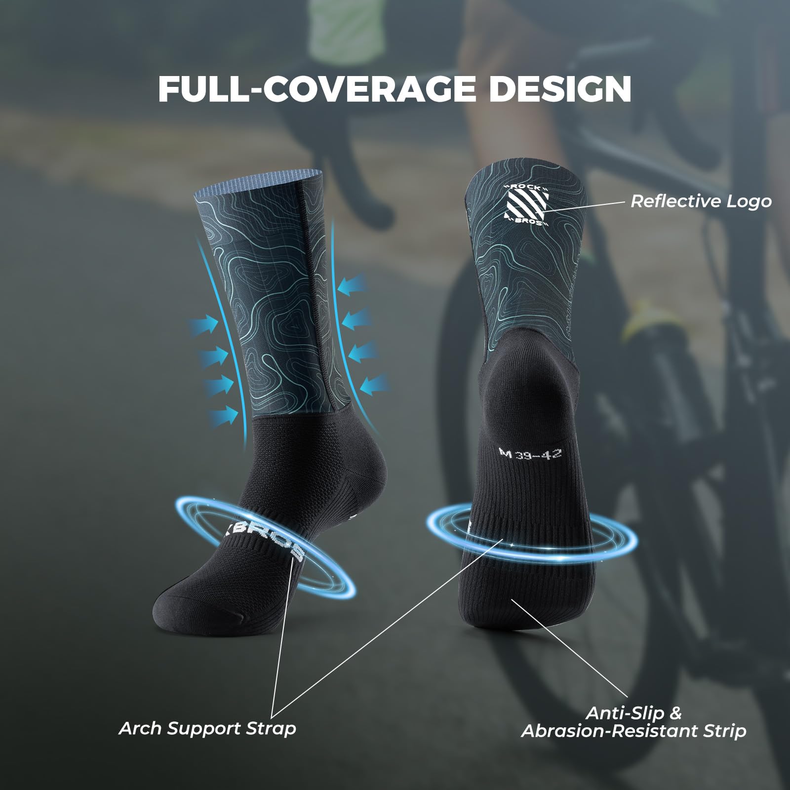 ROCKBROS Skarpety rowerowe dla mężczyzn i kobiet, szybkoschnące, kompresyjne skarpety do biegania z podparciem łuku i siatką wentylacyjną, do jazdy na rowerze, wędrówek, spacerów, uprawiania sportu