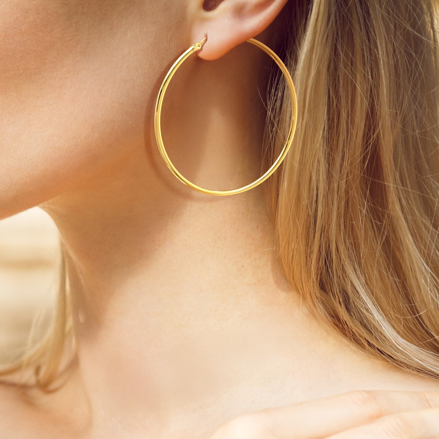 14K Gold Hoop Earrings for Women 14K Gold Earrings for Women Gold Hoop Earring for Womens Hoops Delicate Vintage Oversized Hoops Earring for Women 20/30/40/50/60/70mm - Image 3