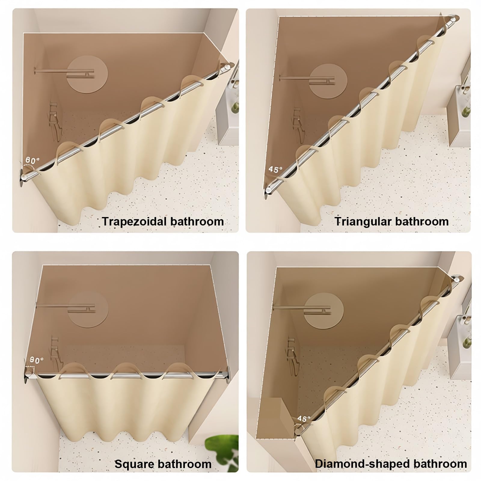 Barra Cortina Ducha Giratoria 180°, Barra Extensible Ajustable Sin Taladro, de Acero Inoxidable Antideslizante, para Cortinas de Ducha y Angulares(Stainless steel,115-180cm)