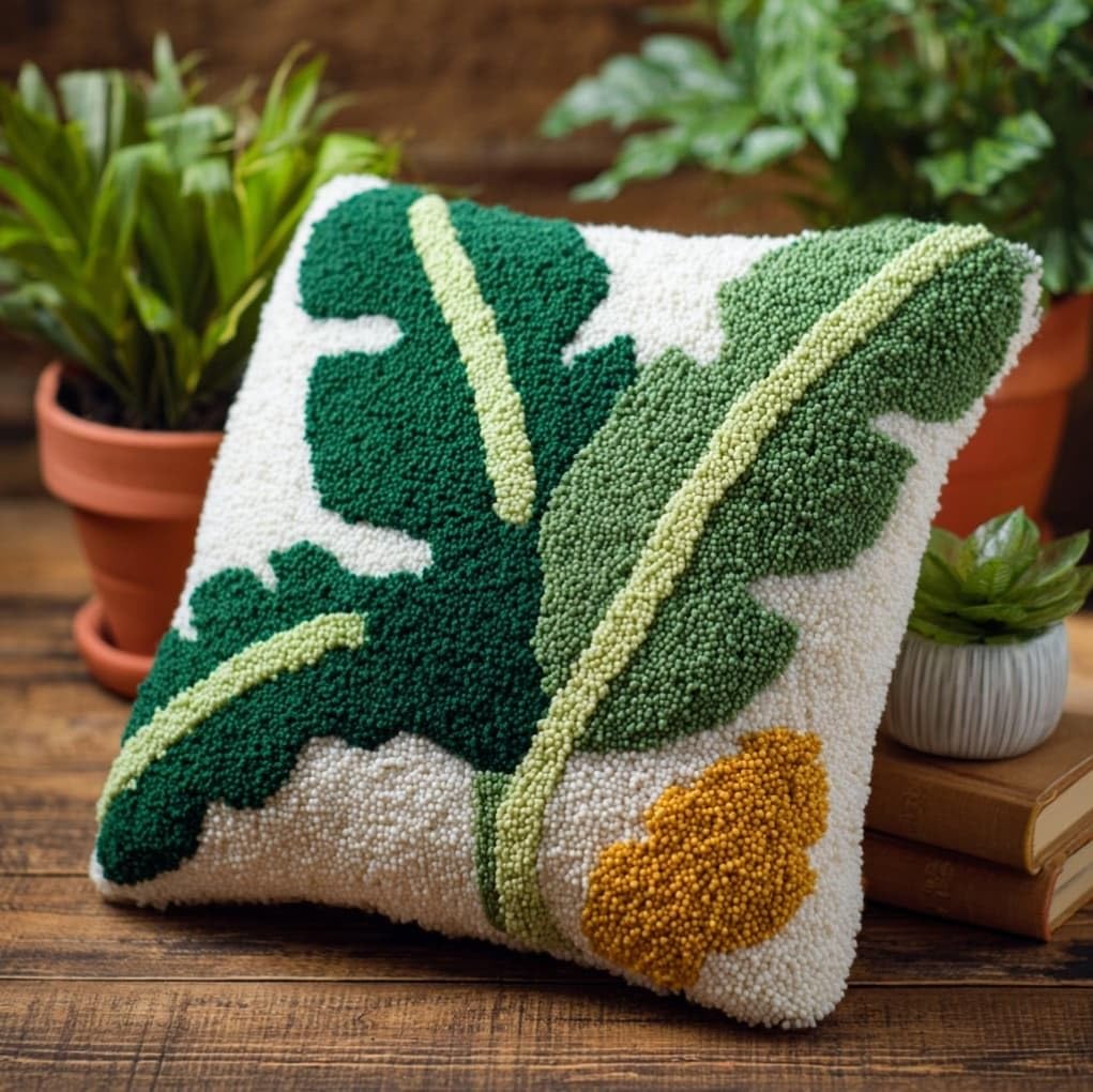 AxiangziK Latch Hook Pillow Making Kit 43x43cm,Banana Leaves