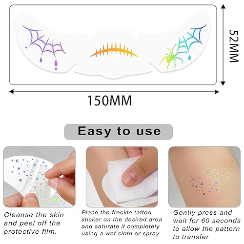 Halloween Glitter Freckles Face Tattoo, 8PCS Holographic Multichrome Waterproof Sparkle Face Glitter Speckles Patches for Women and Kids, Temporary Tattoo Makeup Accessories(Halloween Holographic Multicolor)